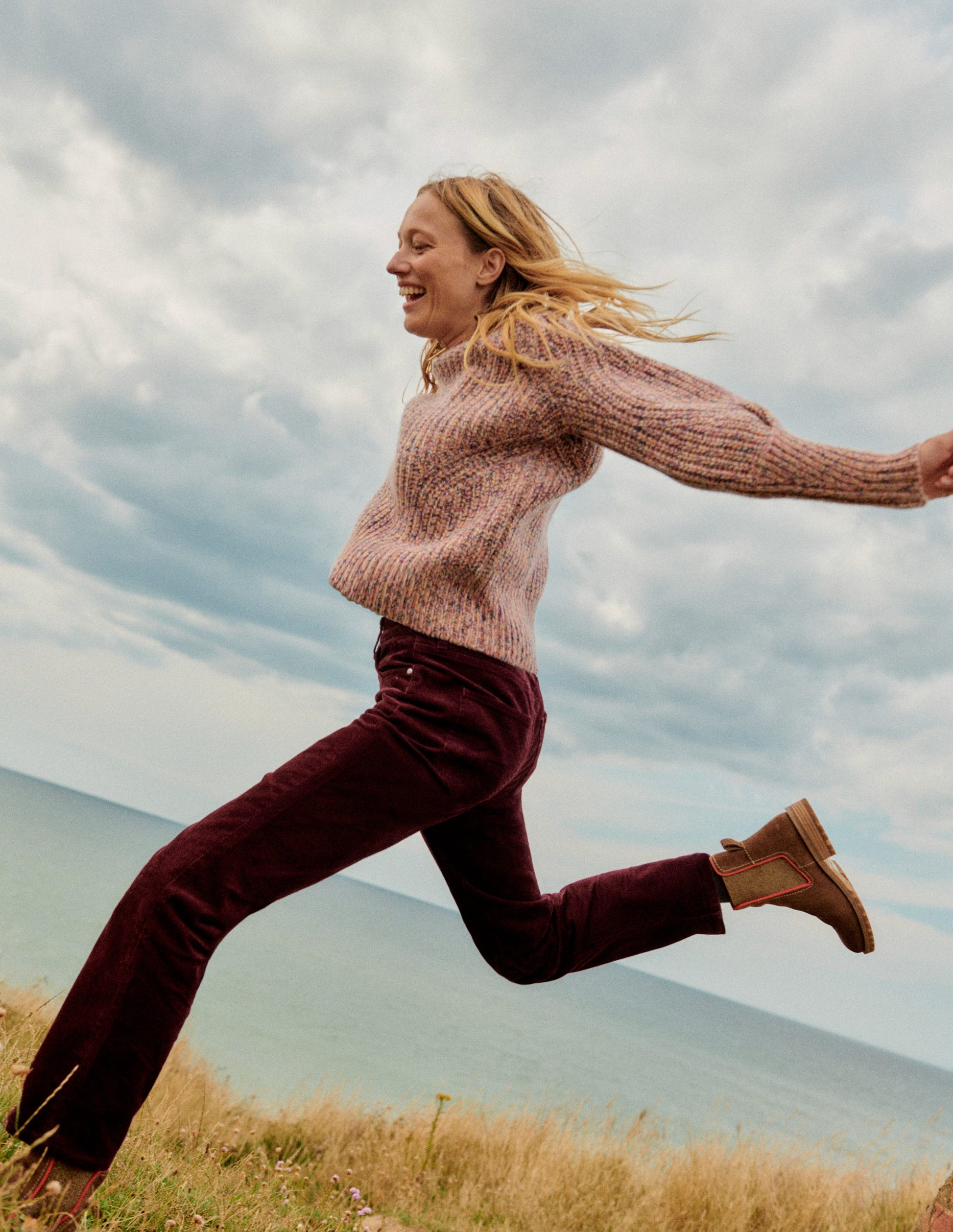 Chunky Rib Cashmere Sweater-Dusky Rose Marl-5