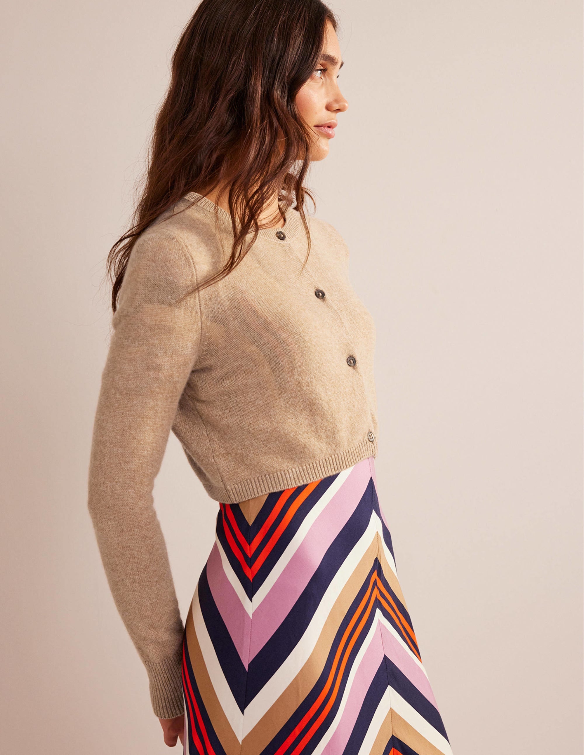 Cropped Cashmere Cardigan-Camel Melange - Image 1