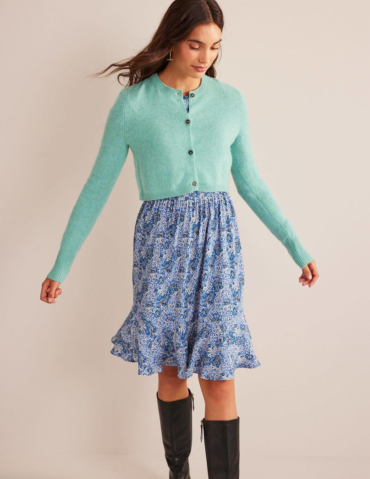 Cropped Cashmere Cardigan-Indian Ocean - Image 1