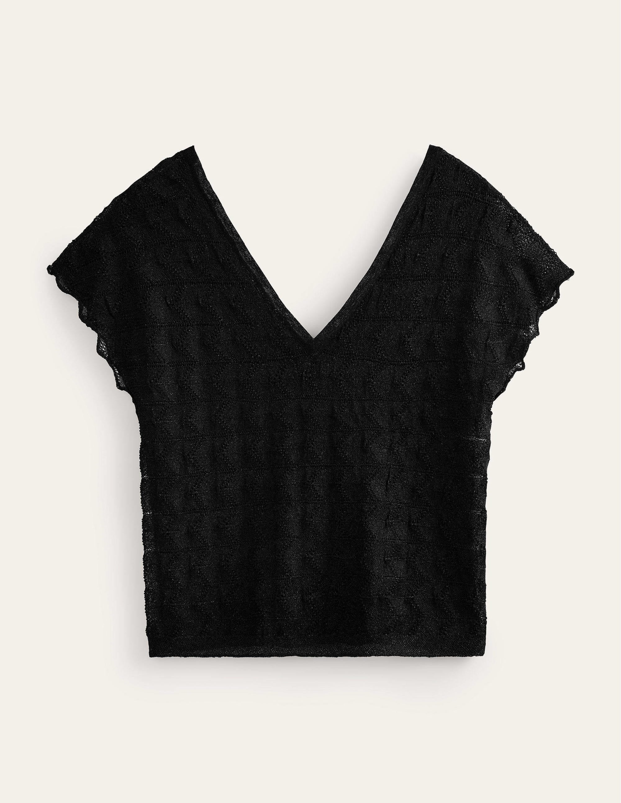 V-Neck Knitted Beach Top-Metallic Black - Image 5