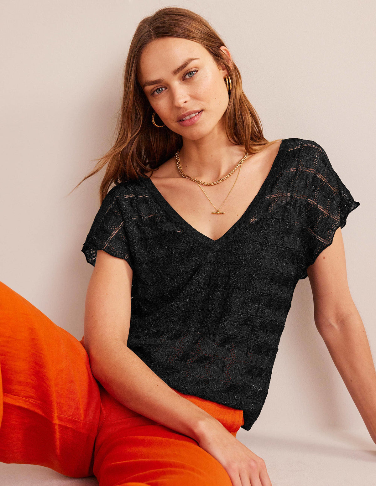 V-Neck Knitted Beach Top-Metallic Black - Image 1