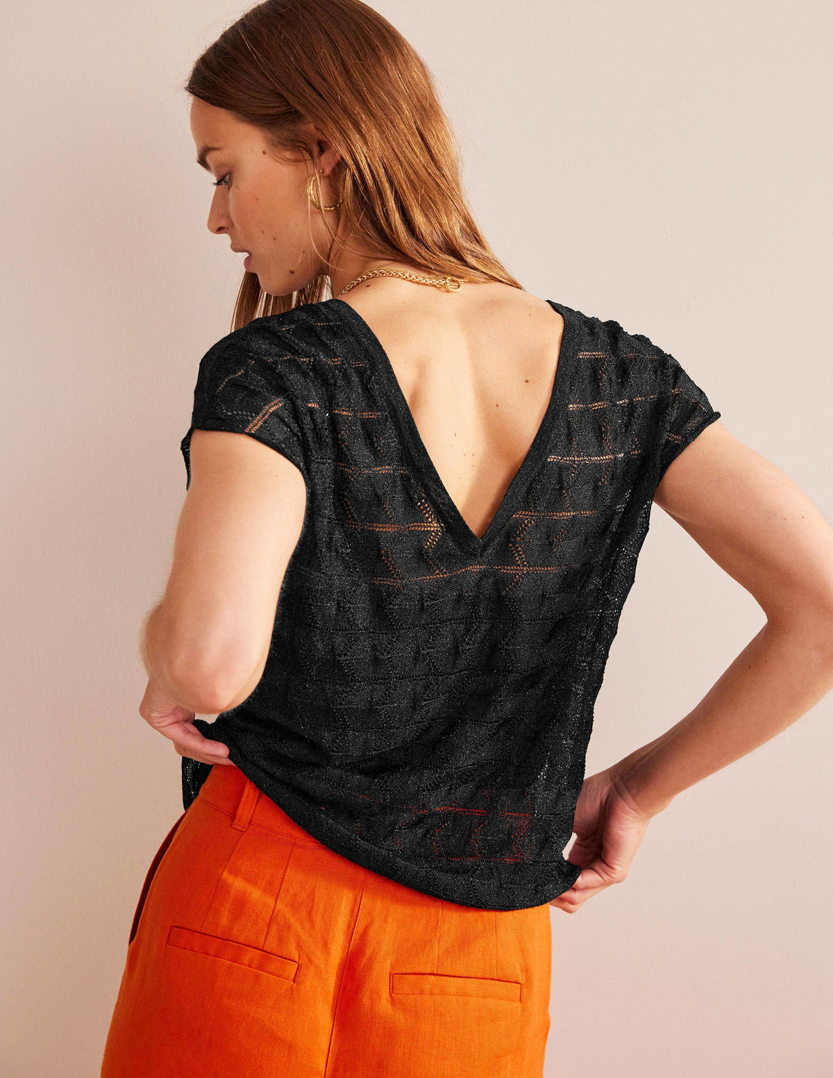 V-Neck Knitted Beach Top-Metallic Black - Image 3