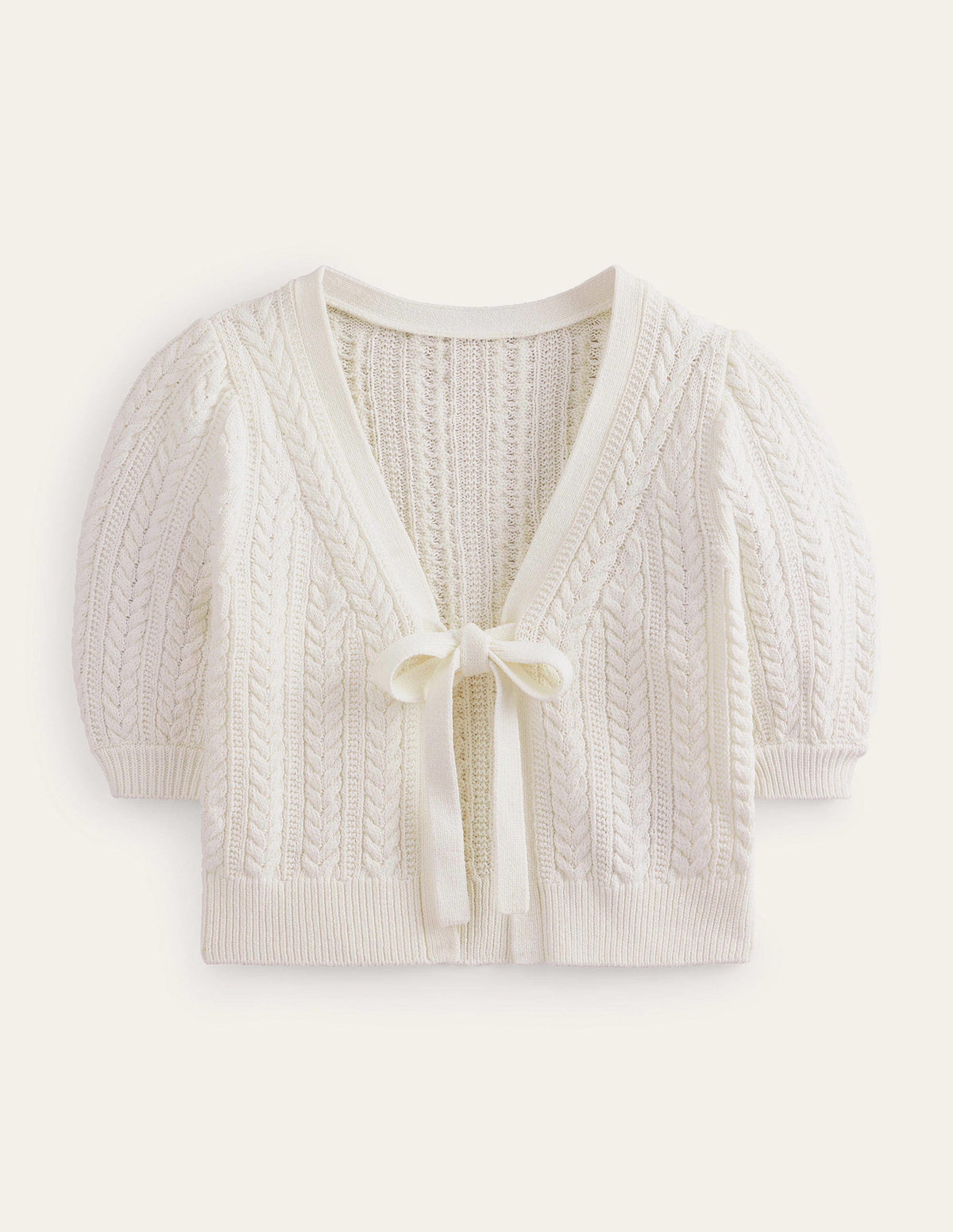 Bow-Trim Cropped Cardigan-Warm Ivory - Image 5