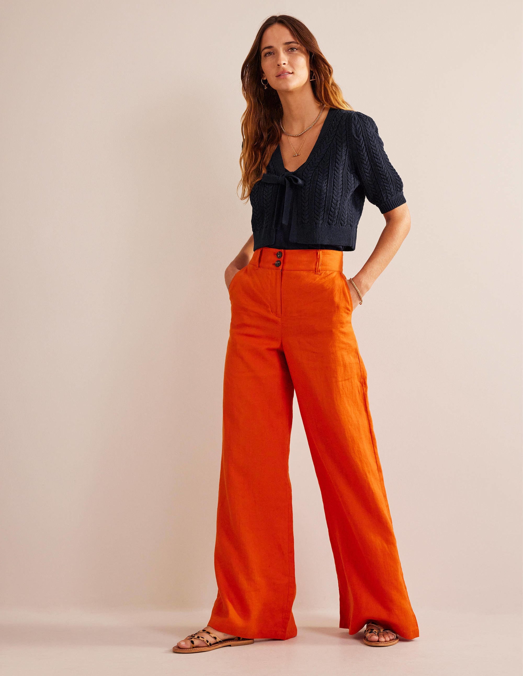 Bow-Trim Cropped Cardigan-Navy - Image 4