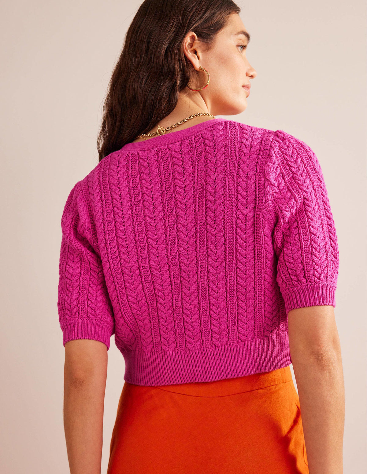 Bow-Trim Cropped Cardigan-Phlox Pink-3