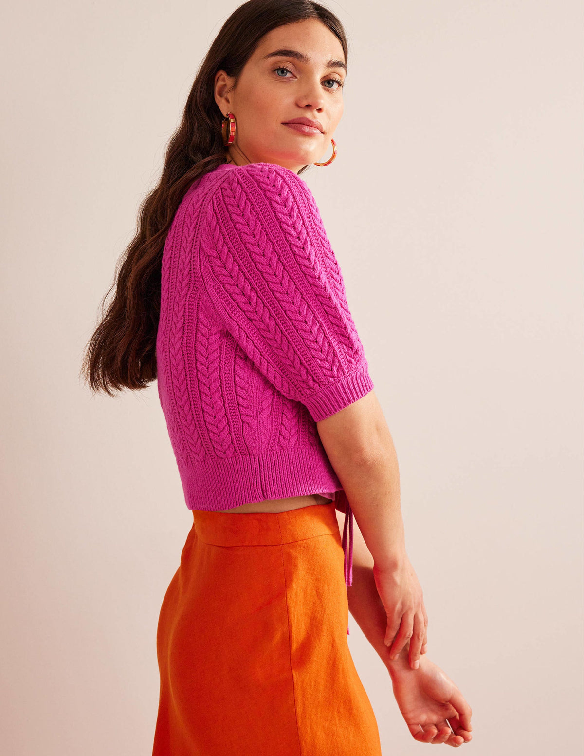 Bow-Trim Cropped Cardigan-Phlox Pink - Image 5