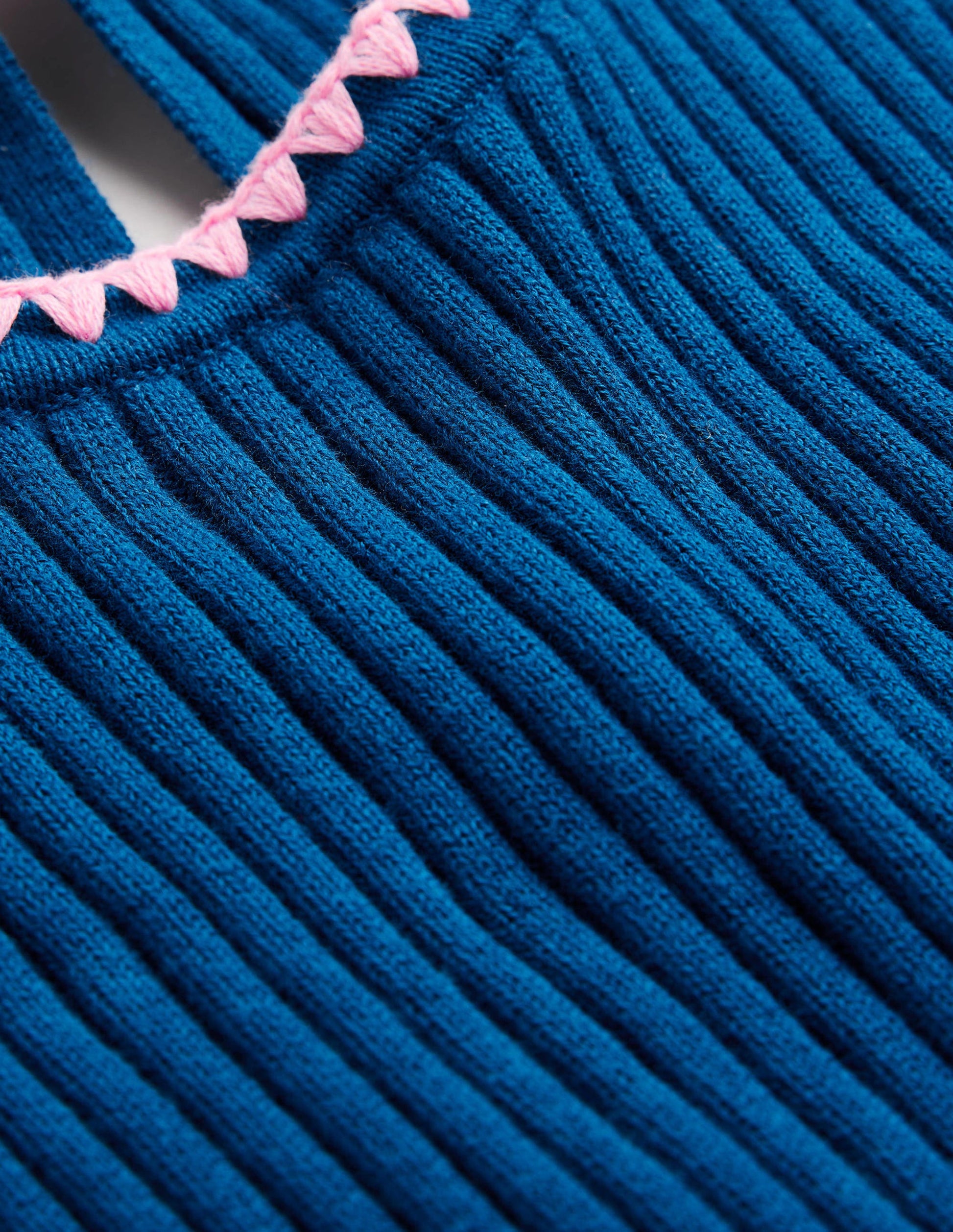 Crochet-Trim Knitted T-Shirt-Sapphire-7