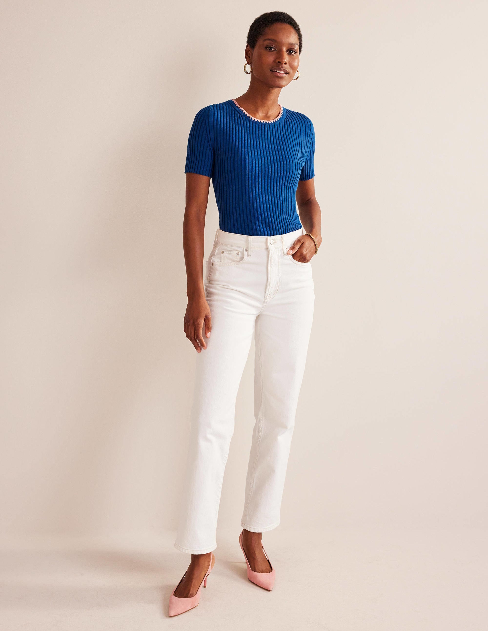 Crochet-Trim Knitted T-Shirt-Sapphire - Image 4