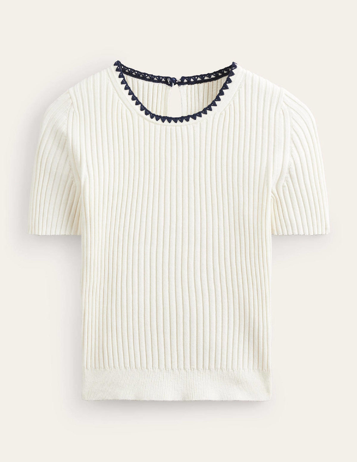 Crochet-Trim Knitted T-Shirt-Ivory - Image 5
