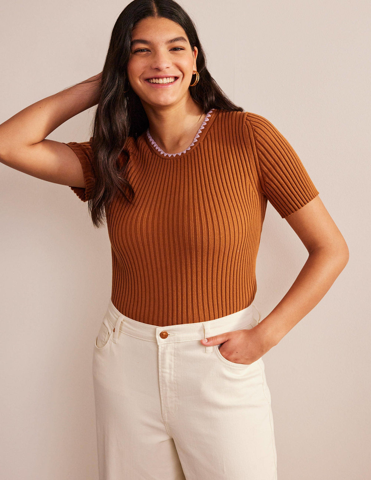 Crochet-Trim Knitted T-Shirt-Pumpkin - Image 5