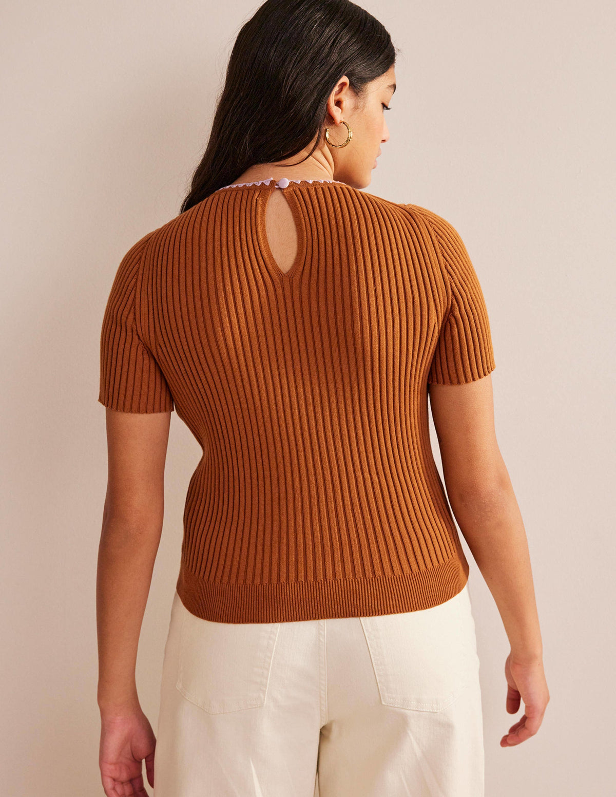 Crochet-Trim Knitted T-Shirt-Pumpkin-6