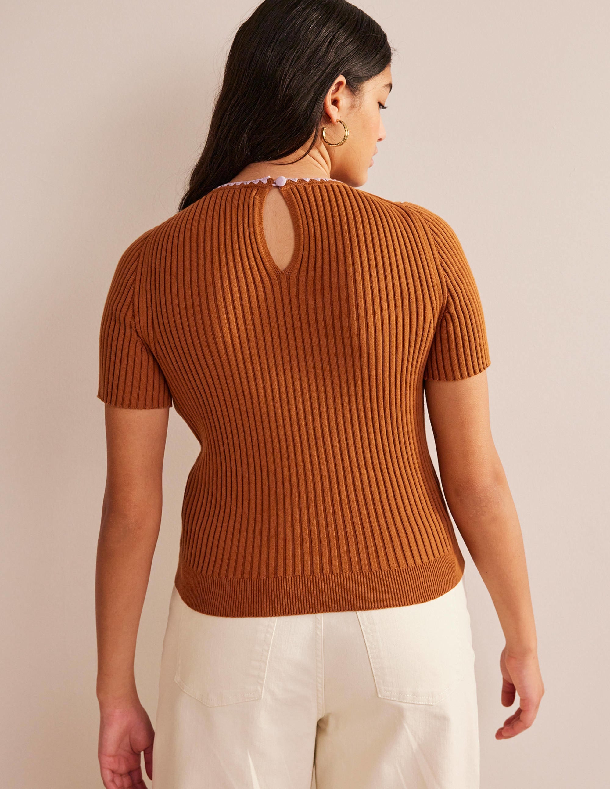 Crochet-Trim Knitted T-Shirt-Pumpkin - Image 6