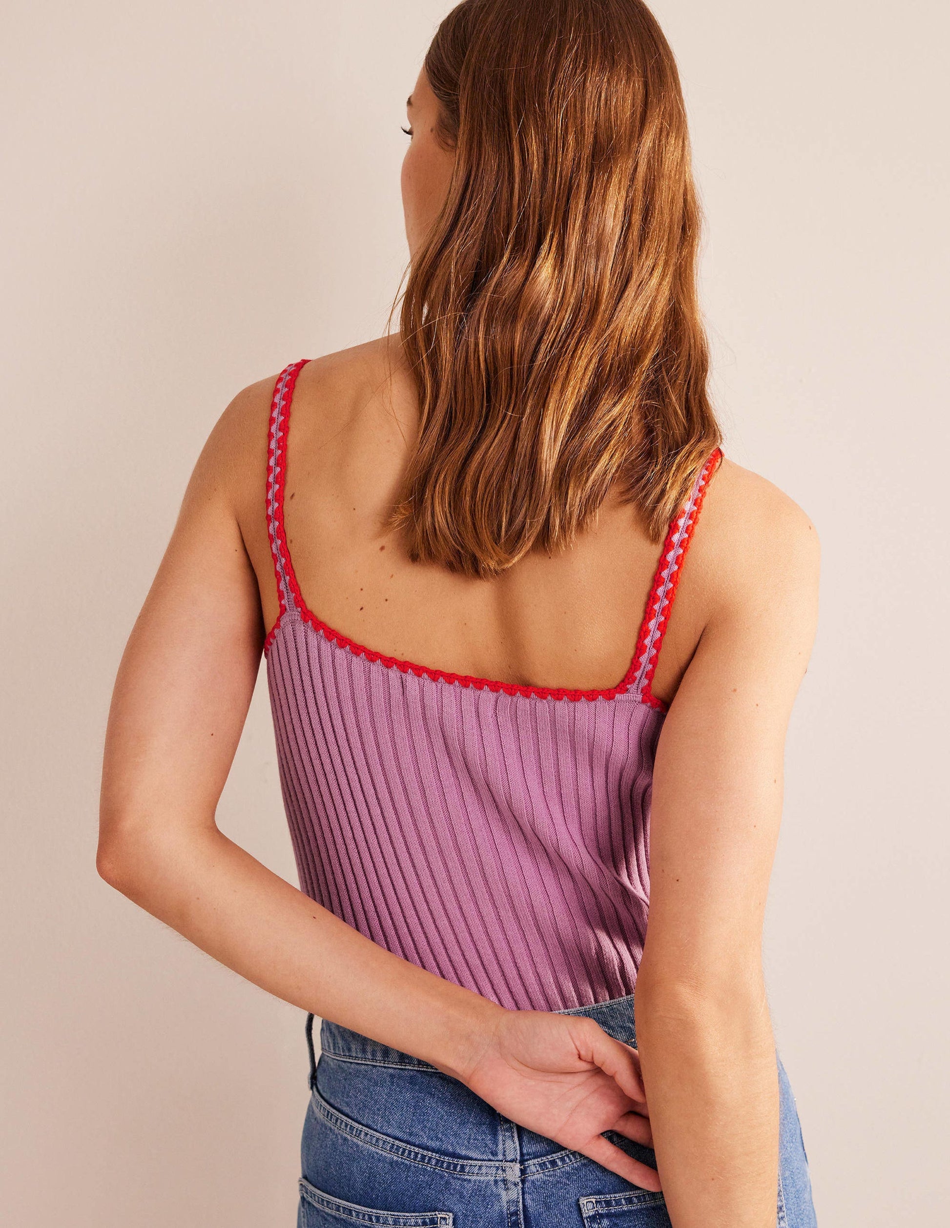 Cropped Crochet Trim Knit Tank-Soft Lavender-3