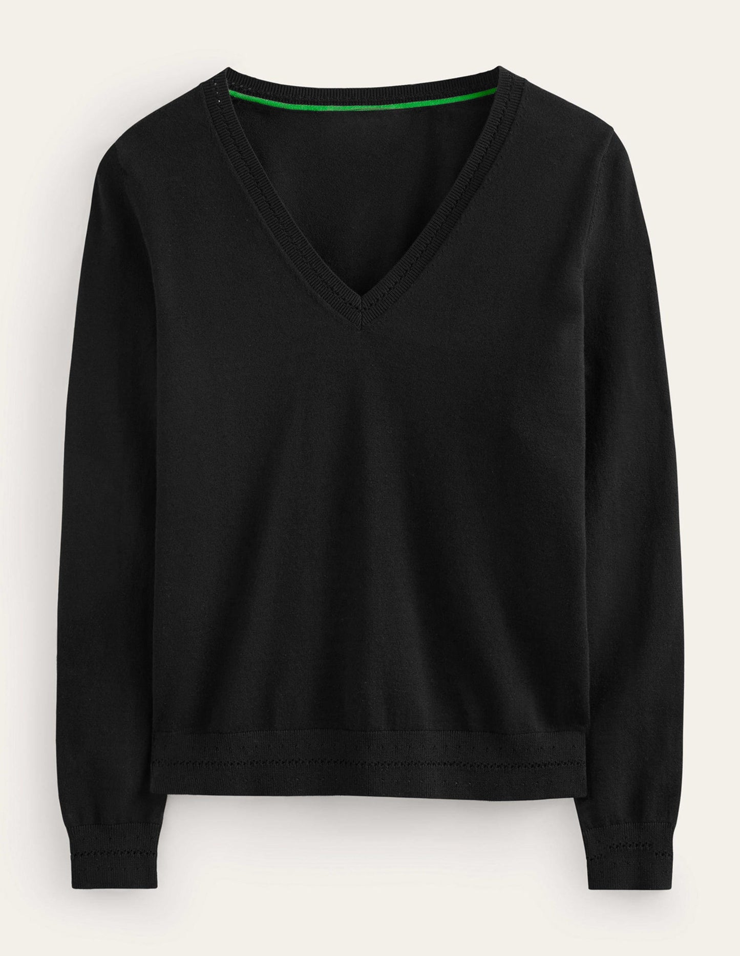 Catriona Cotton V-Neck Sweater-Black