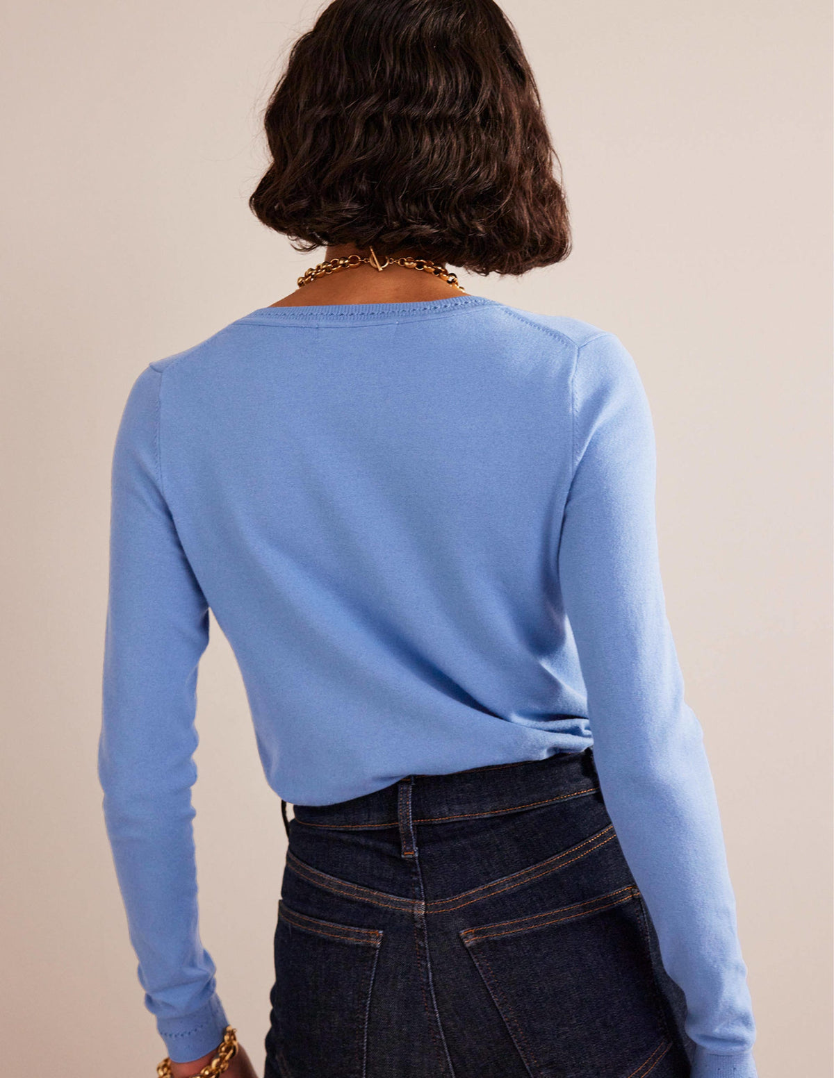 Catriona Cotton V-Neck Jumper-Marina-3