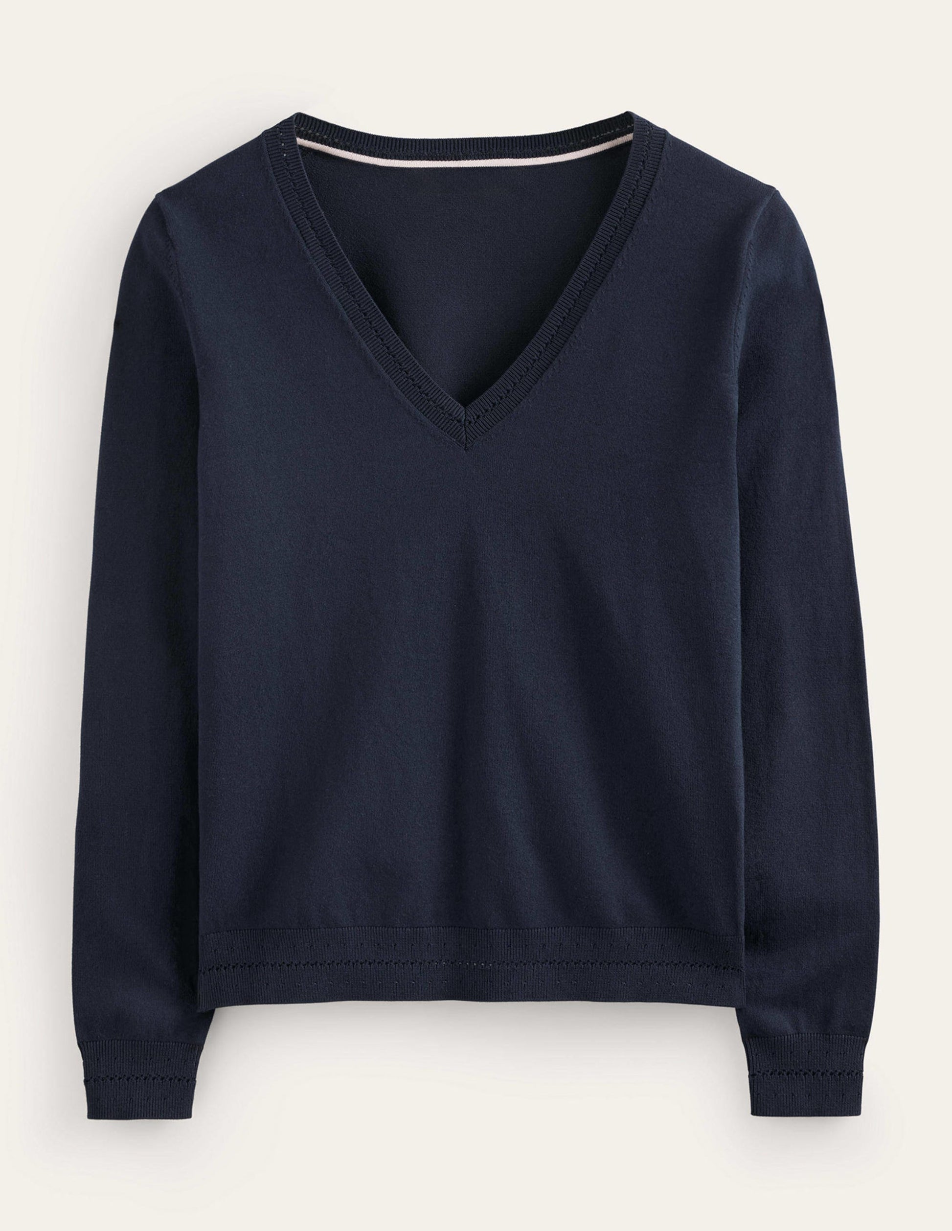 Catriona Cotton V-Neck Jumper-Navy-5