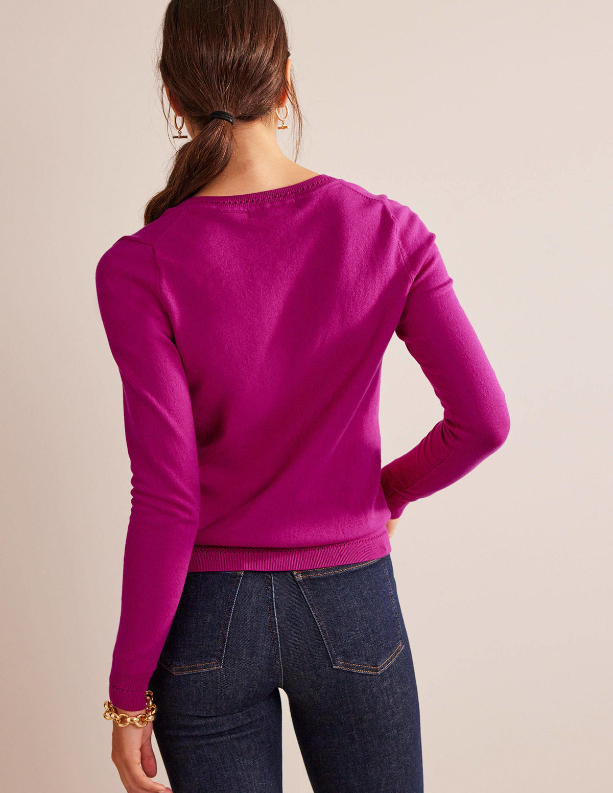 Catriona Cotton V-Neck Jumper-Festival Fuchsia-2