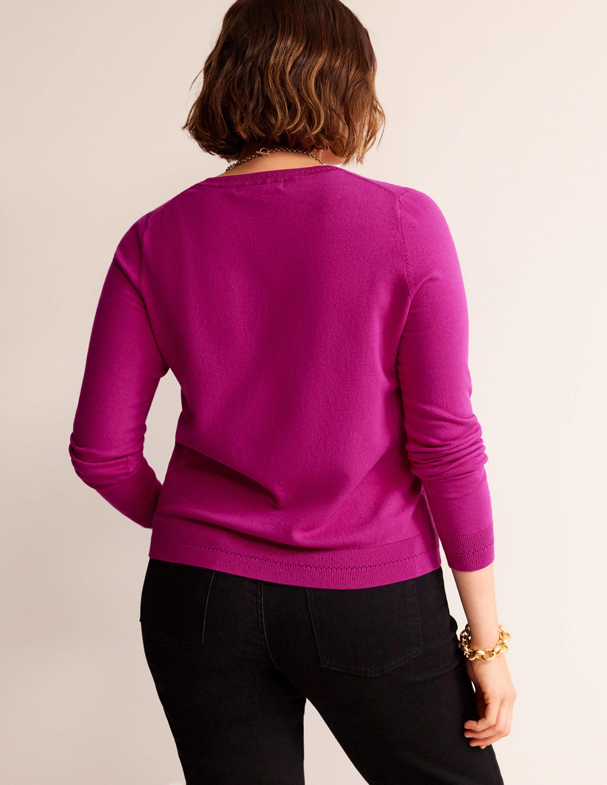 Catriona Cotton V-Neck Jumper-Festival Fuchsia - Image 5