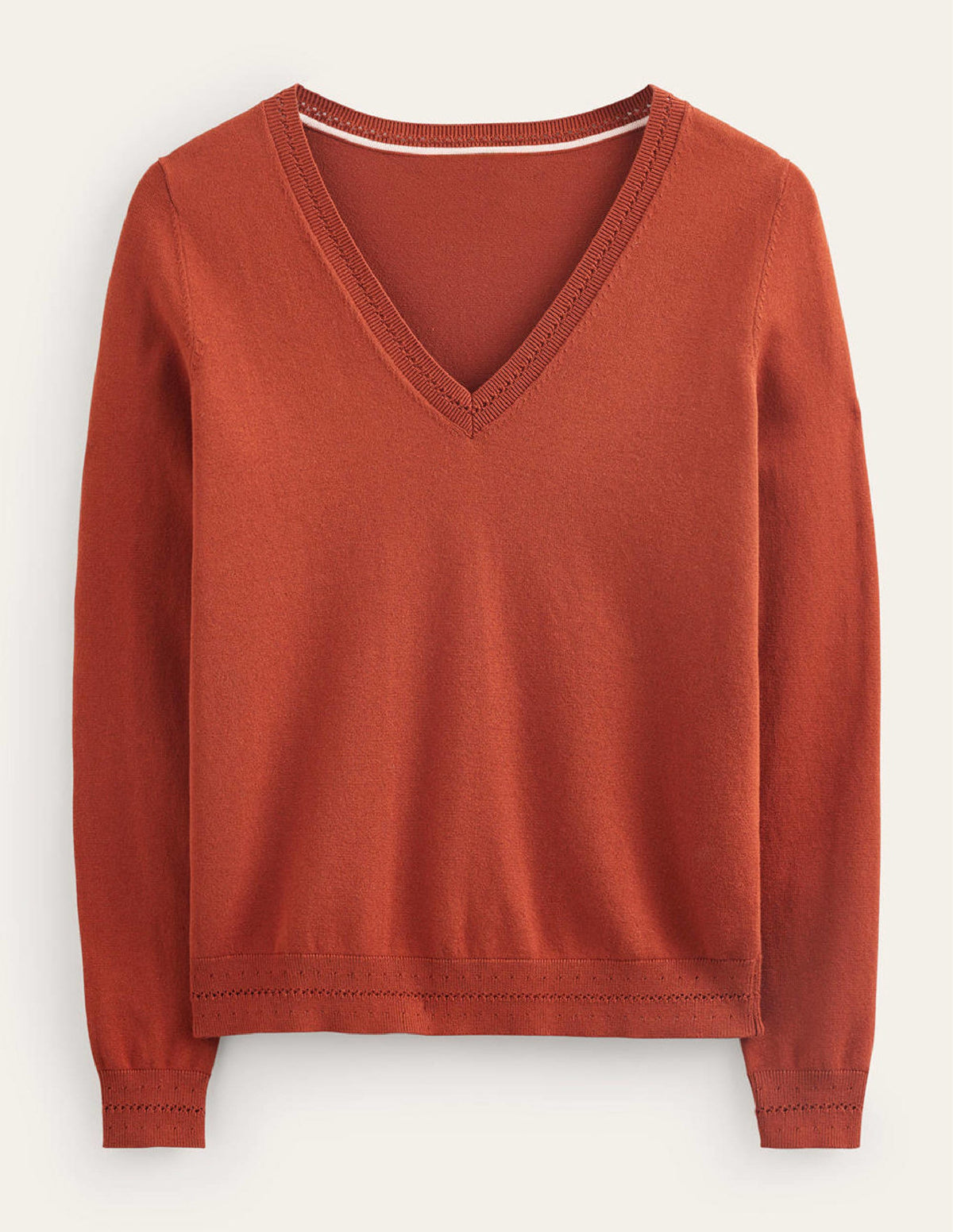 Catriona Cotton V-Neck Jumper-Chestnut Brown-5
