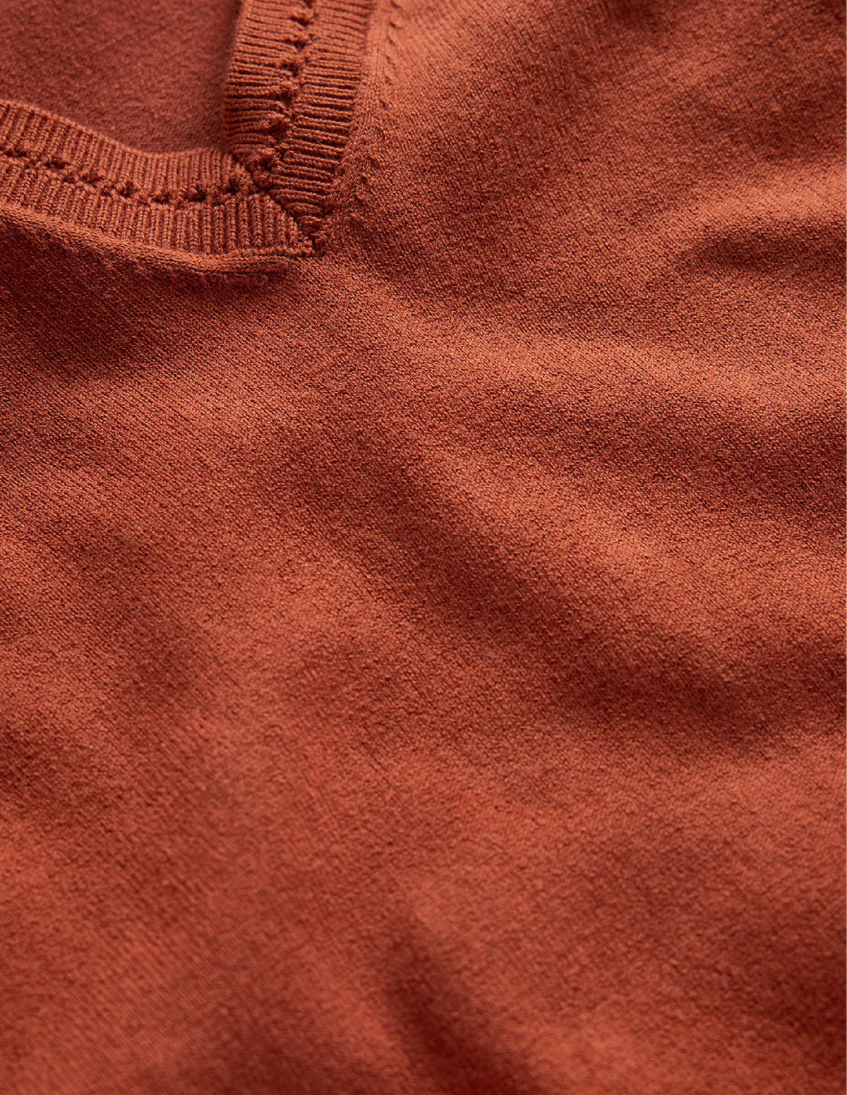 Catriona Cotton V-Neck Jumper-Chestnut Brown - Image 6