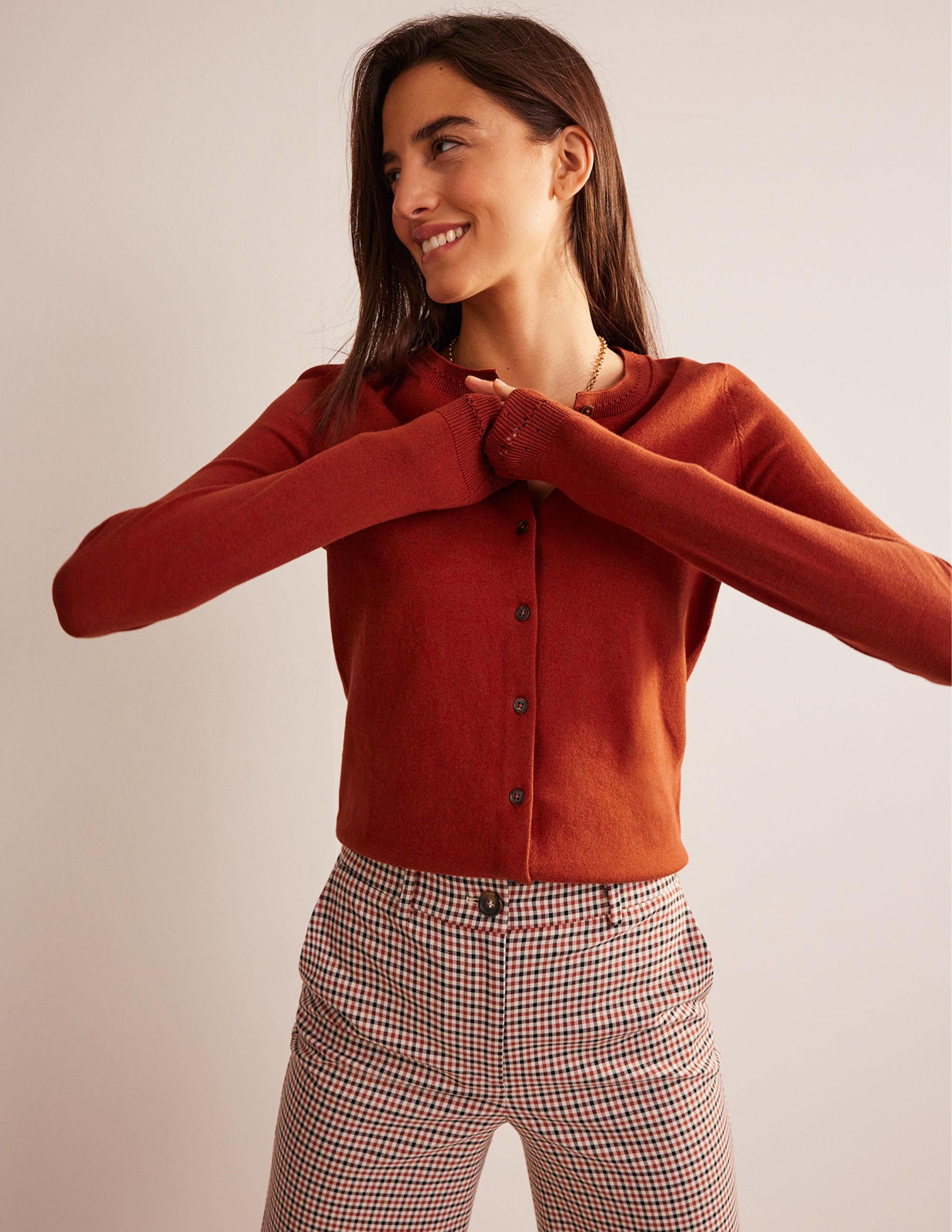 Catriona Cotton Cardigan-Chestnut Brown - Image 1