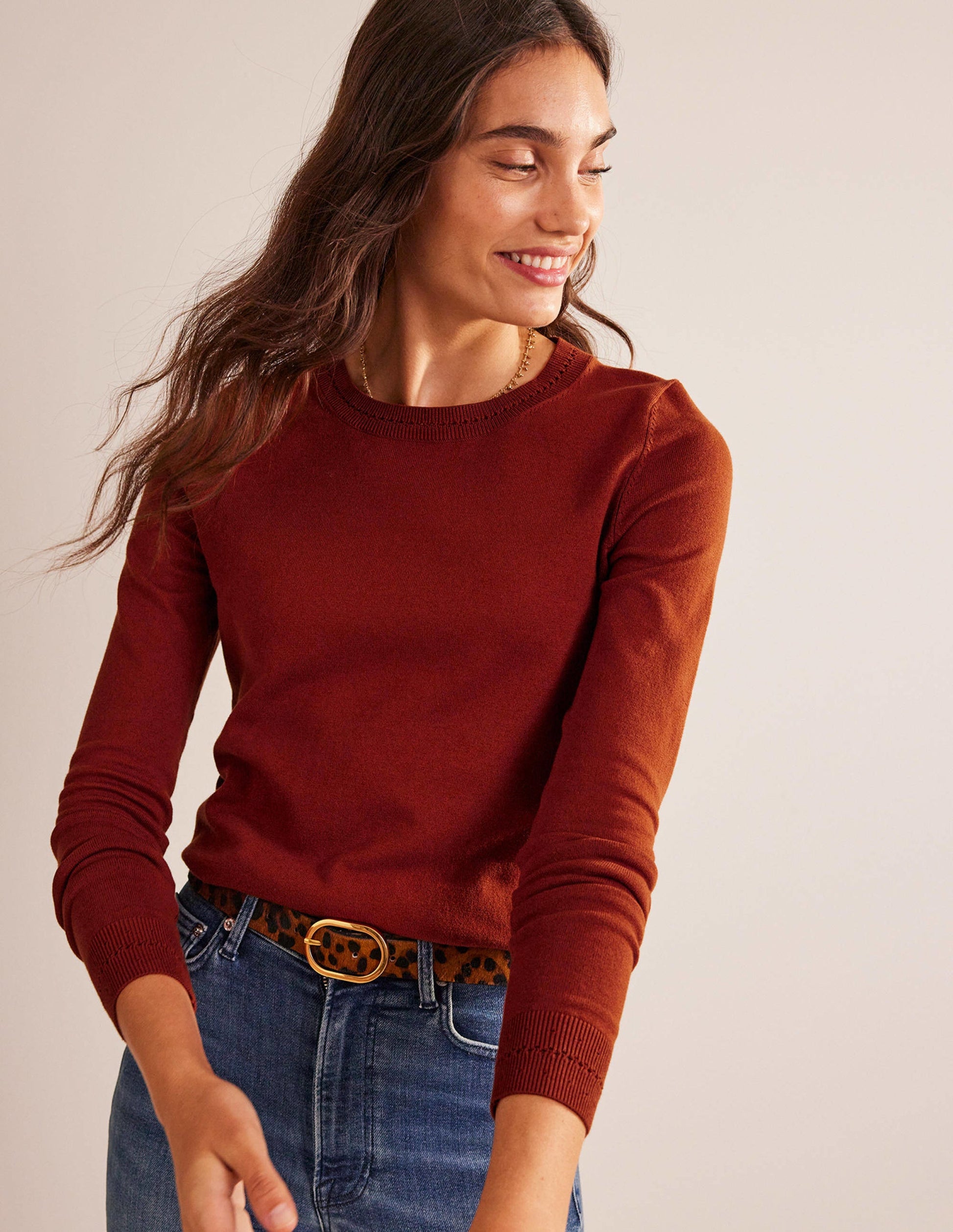 Catriona Cotton Crew Jumper-Chestnut Brown-1