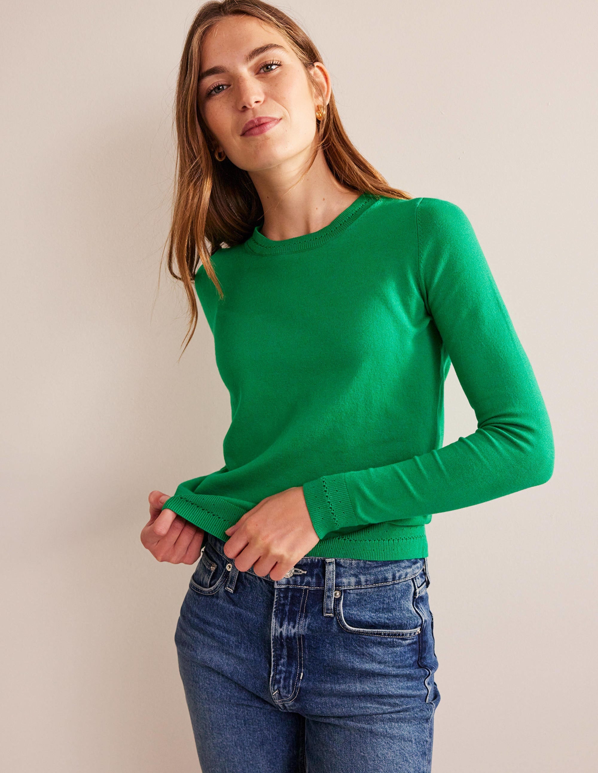 Catriona Cotton Crew Jumper-Fresh Mint Green - Image 1