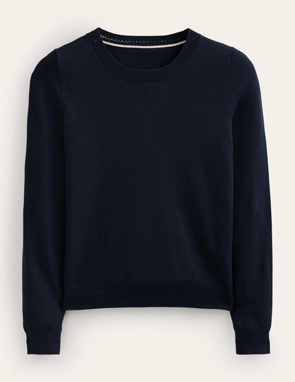 Catriona Cotton Crew Sweater-Navy