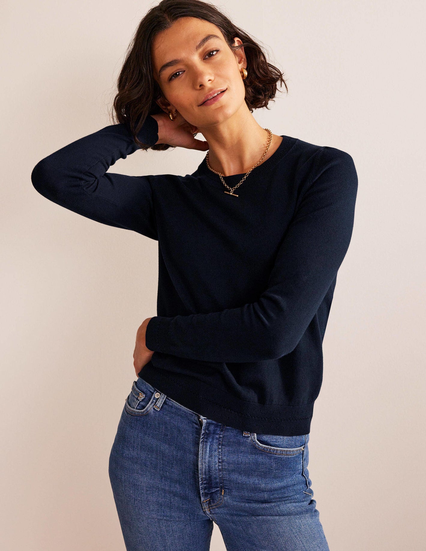 Catriona Cotton Crew Sweater-Navy