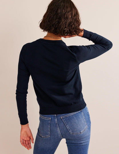 Catriona Cotton Crew Sweater-Navy