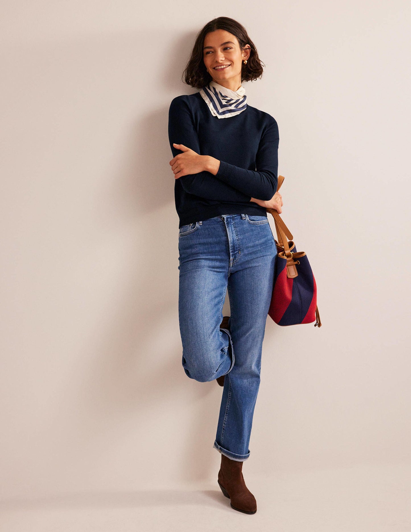 Catriona Cotton Crew Sweater-Navy