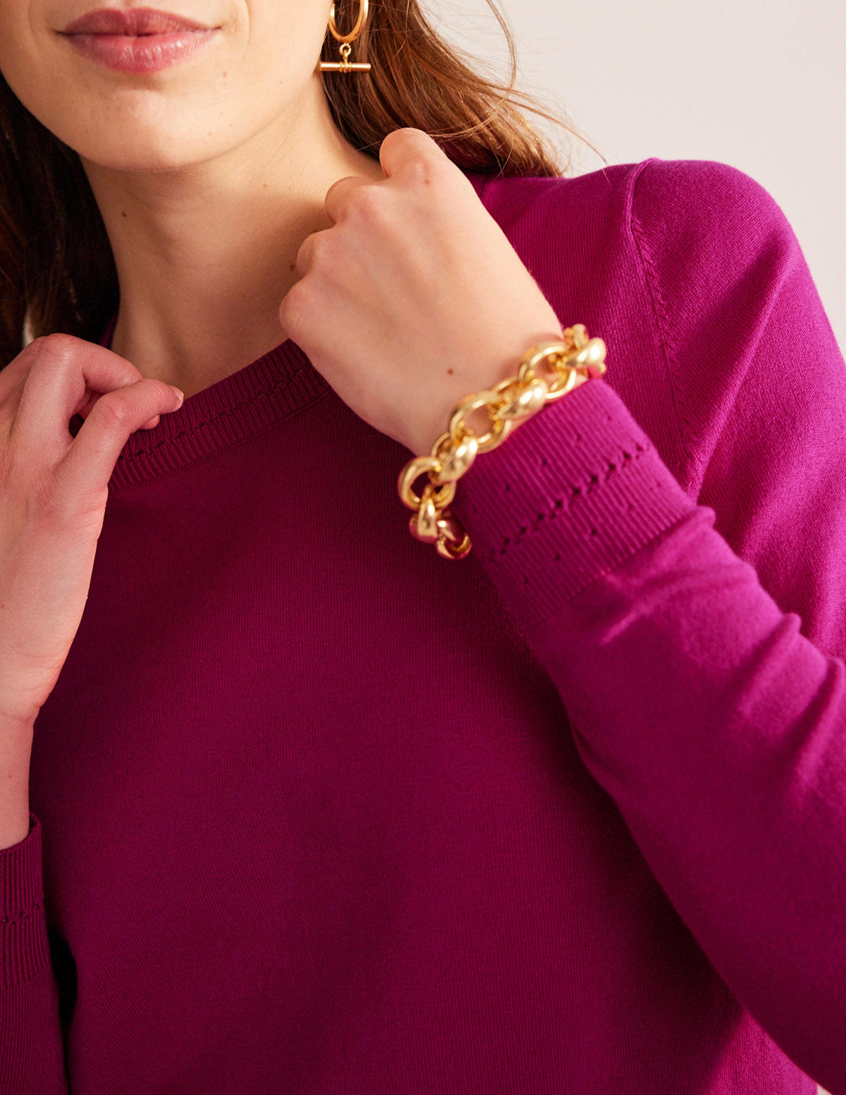 Catriona Cotton Crew Jumper-Festival Fuchsia - Image 2