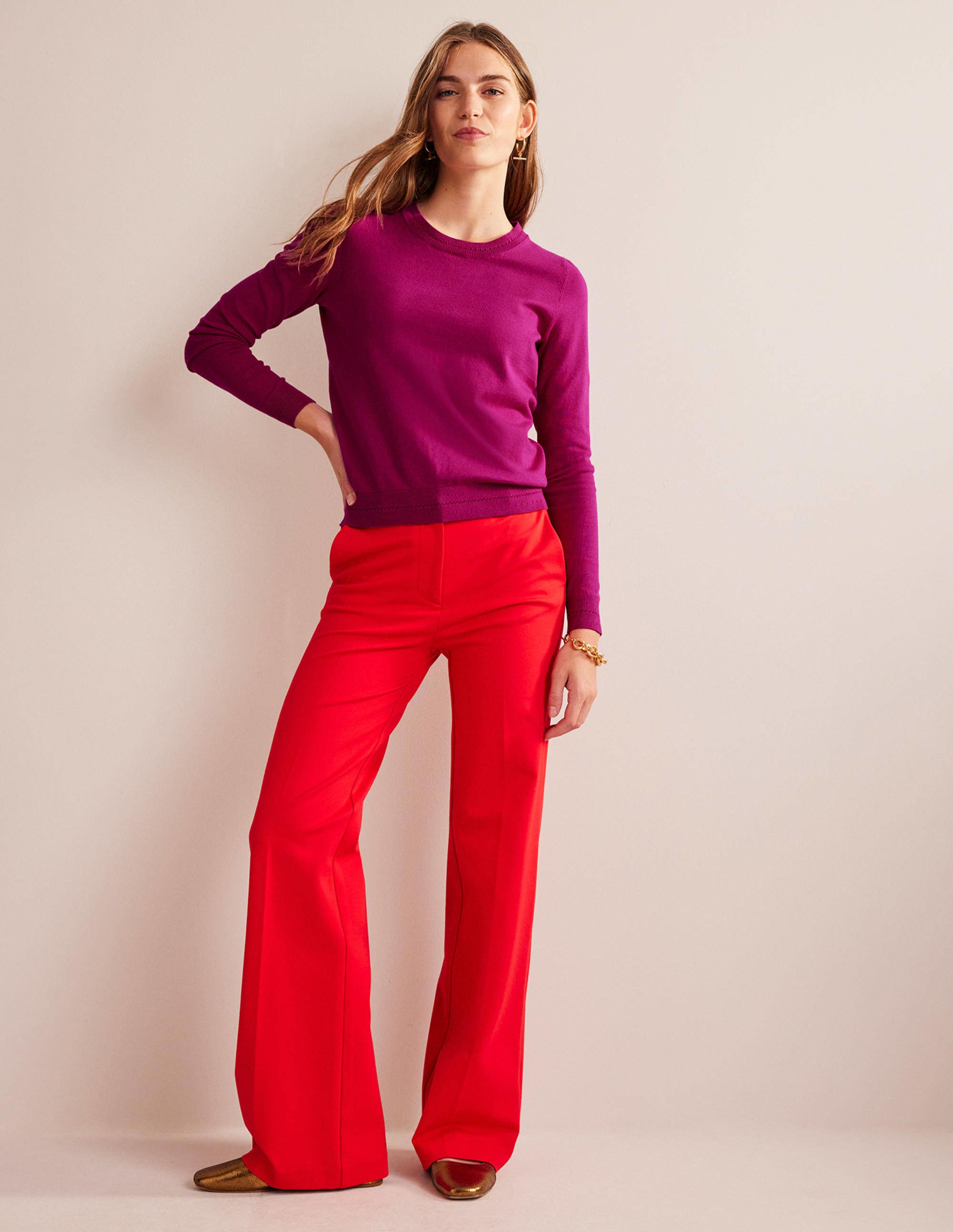 Catriona Cotton Crew Jumper-Festival Fuchsia - Image 4