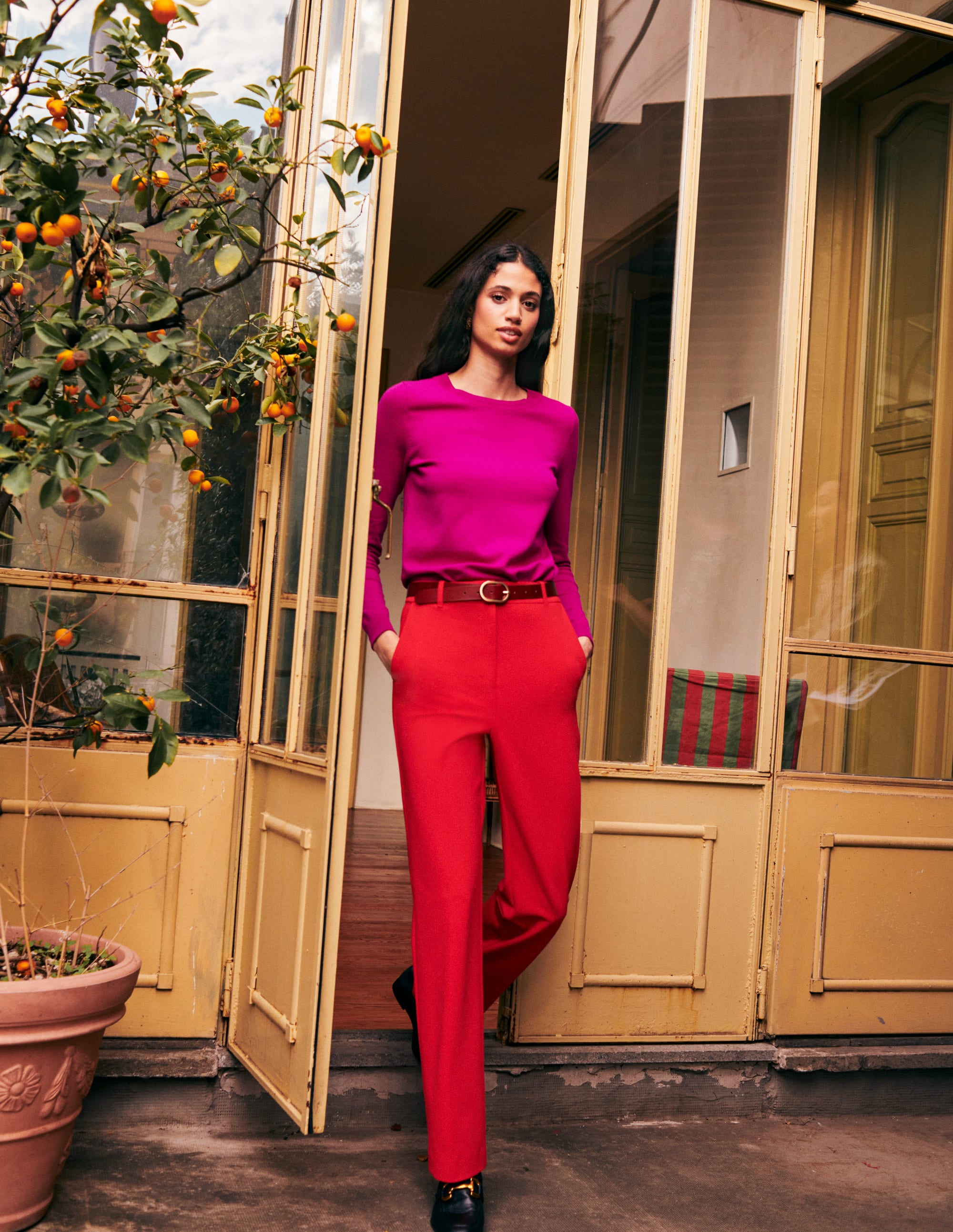 Catriona Cotton Crew Jumper-Festival Fuchsia - Image 5