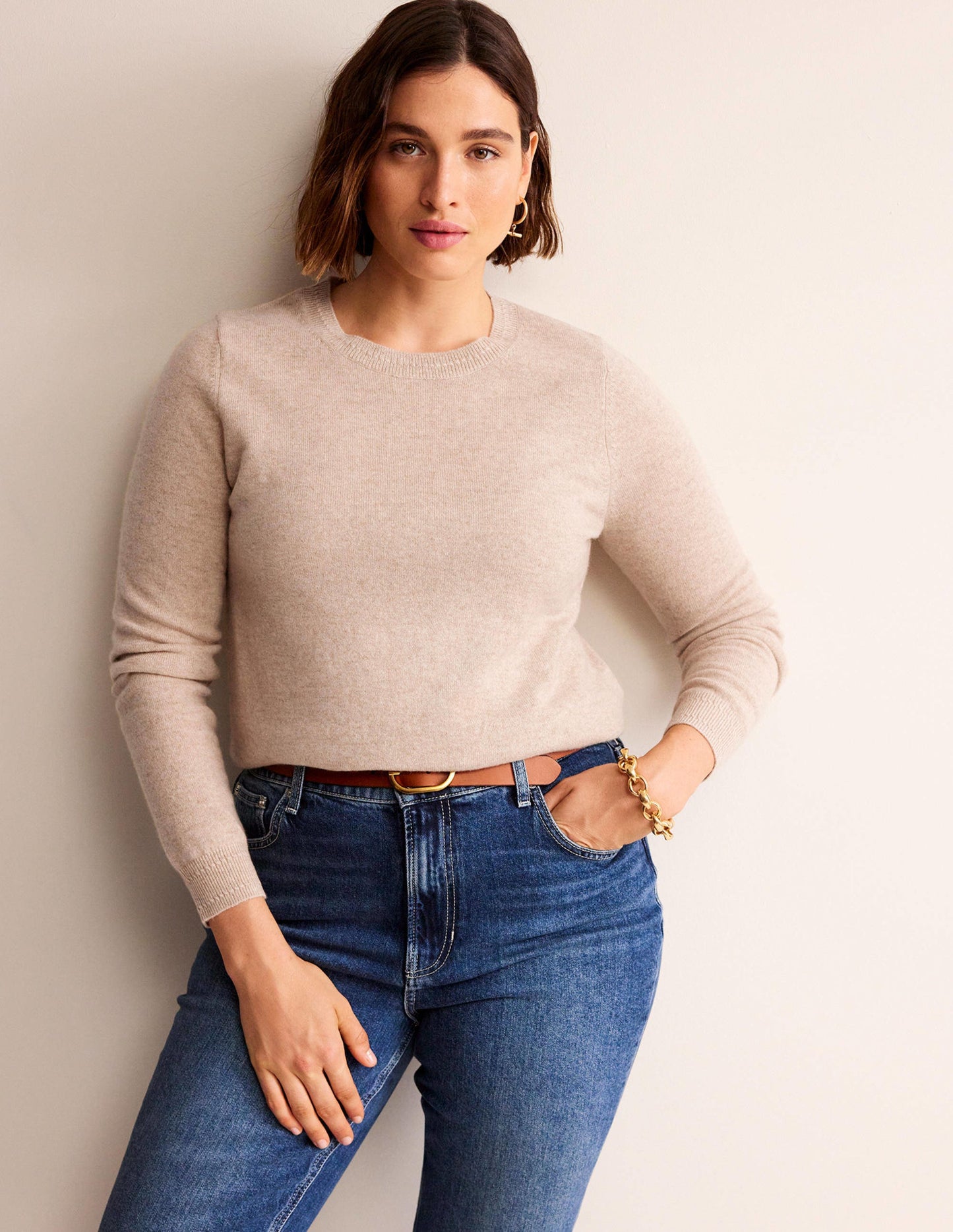 Eva Cashmere Crew Neck Sweater-Chinchilla Melange