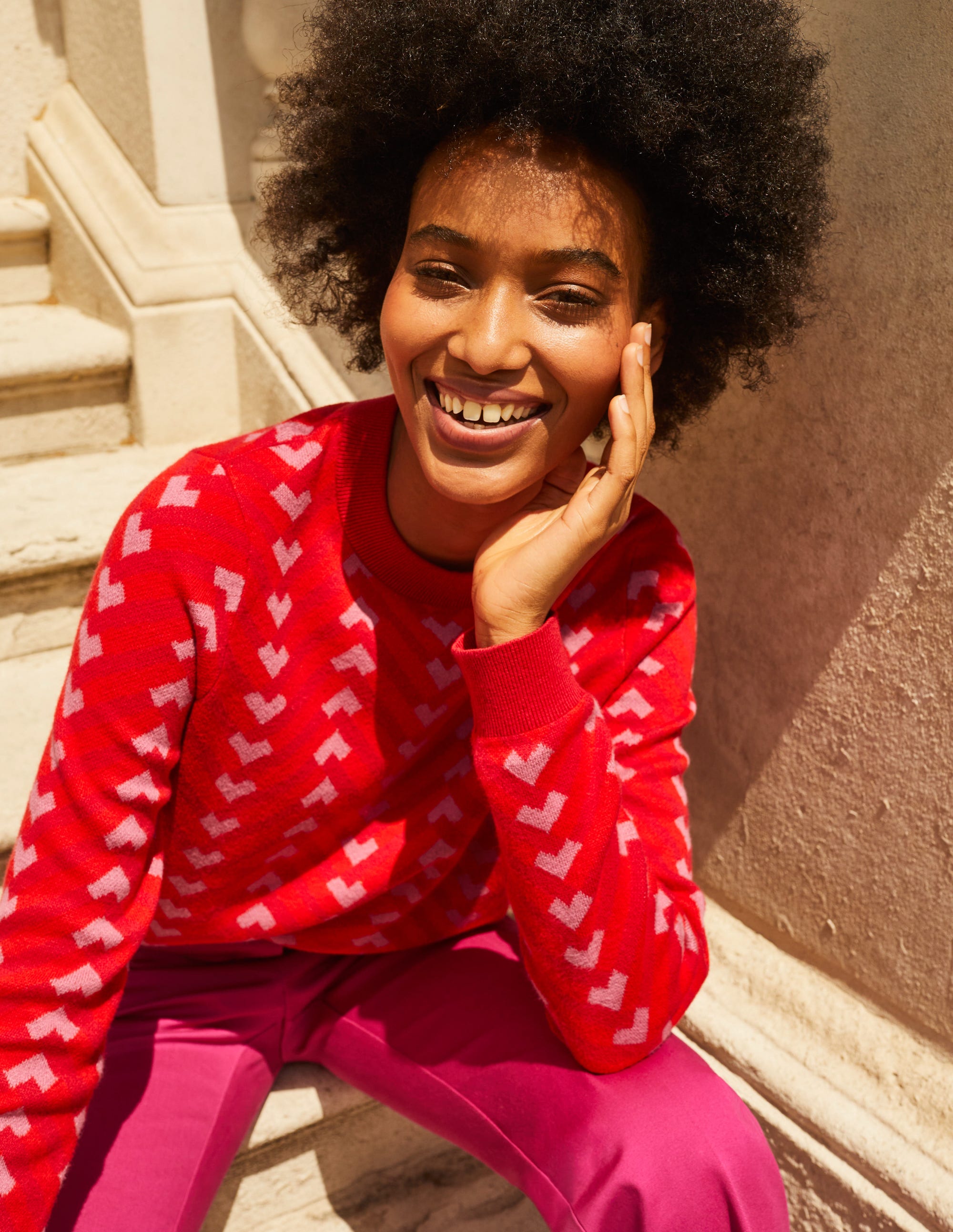 Jacquard Jumper-Cranberry, Chevron Geo - Image 5
