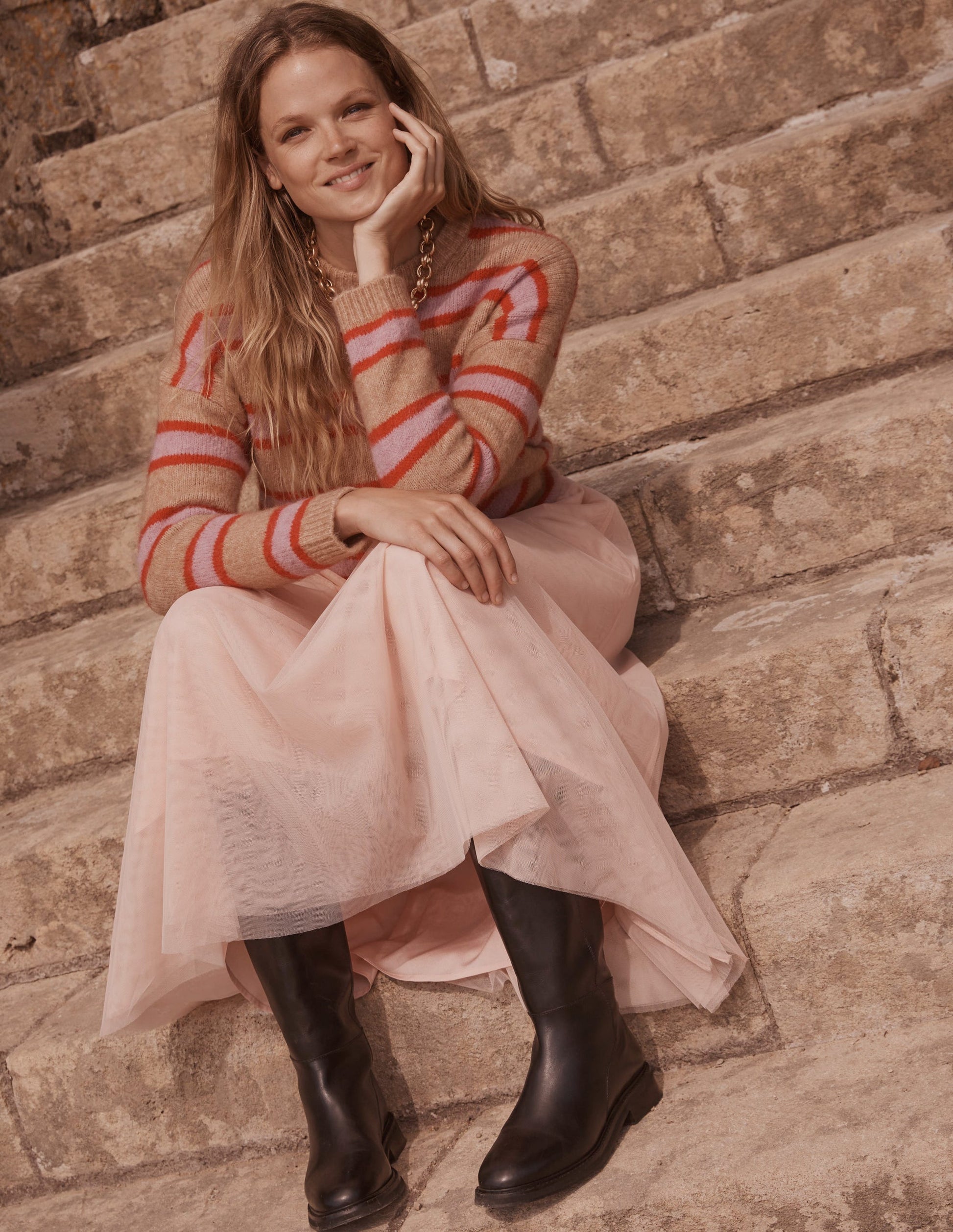 Rosemary Relaxed Sweater-Camel Marl, Strawberry Sherbet-5
