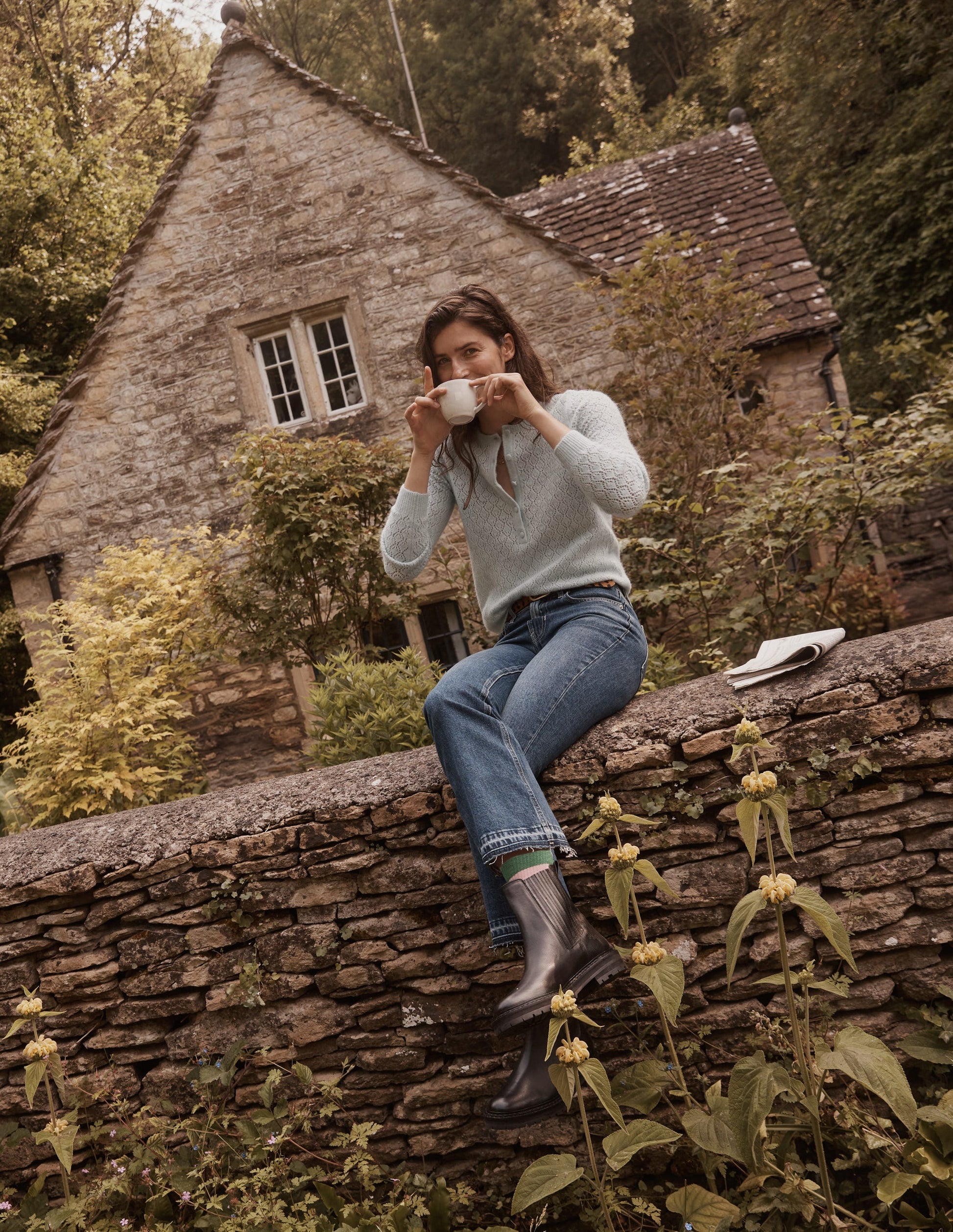 Fluffy Henley Pointelle Jumper-Gulf Stream-5