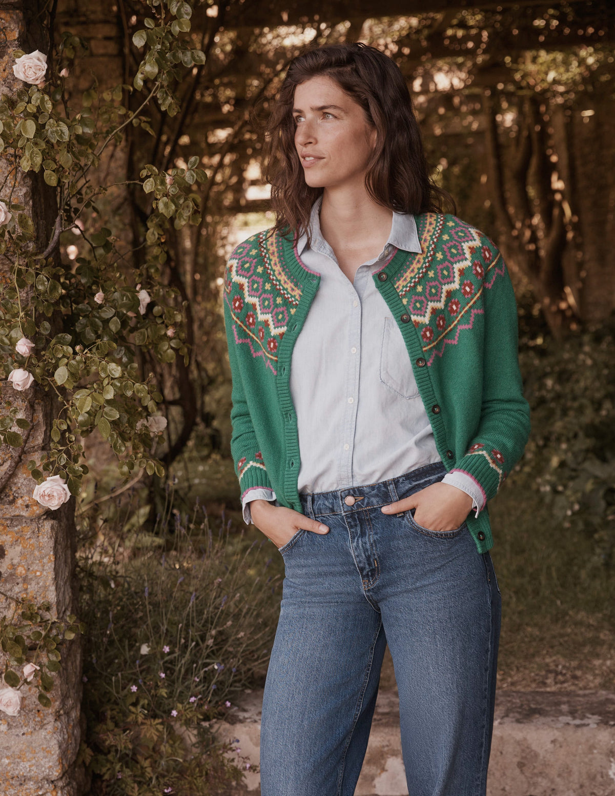 Edie Fair Isle Cardigan-Green Fair Isle-5