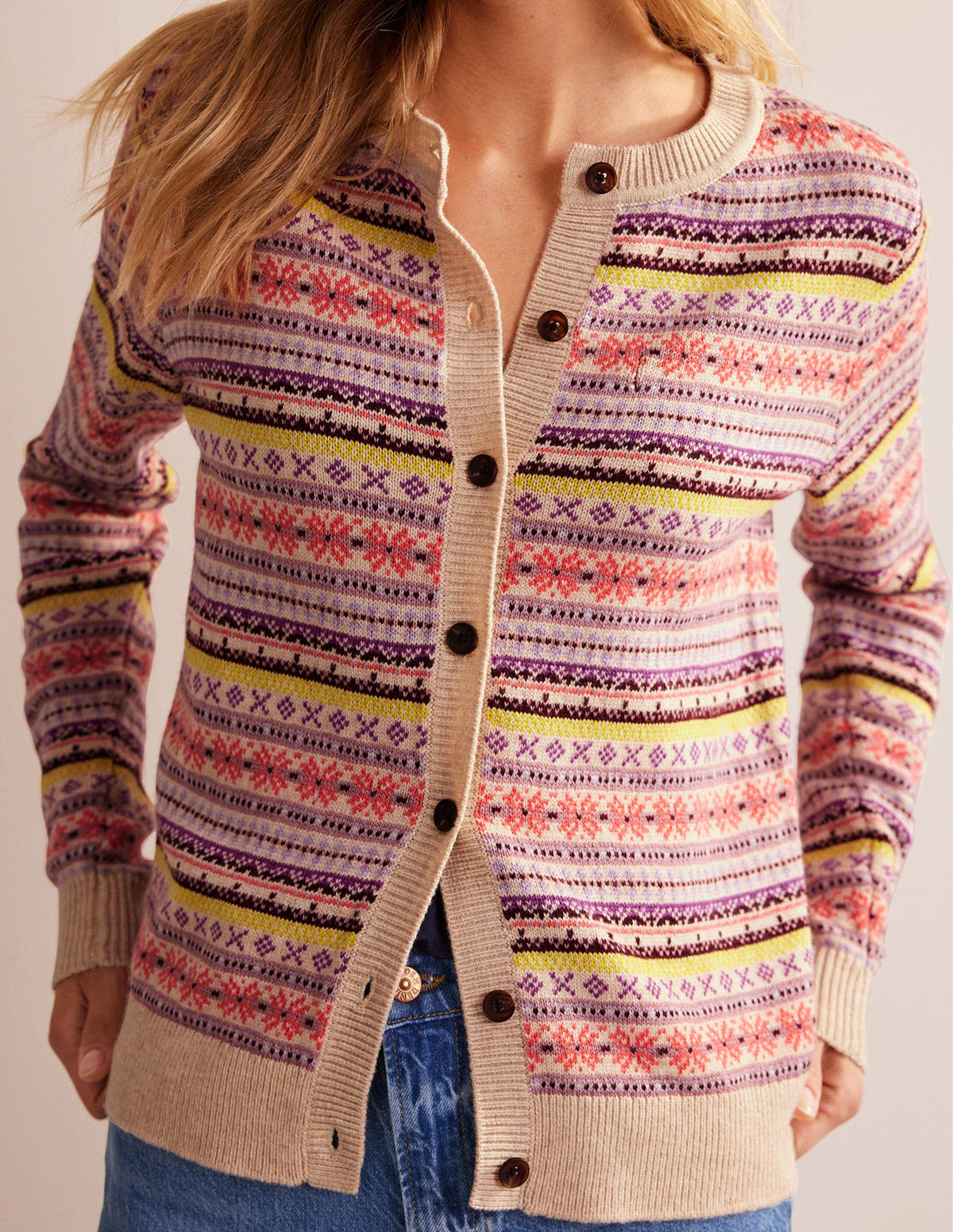 Edie Fair Isle Cardigan-Chalky Pink Fair Isle - Image 2