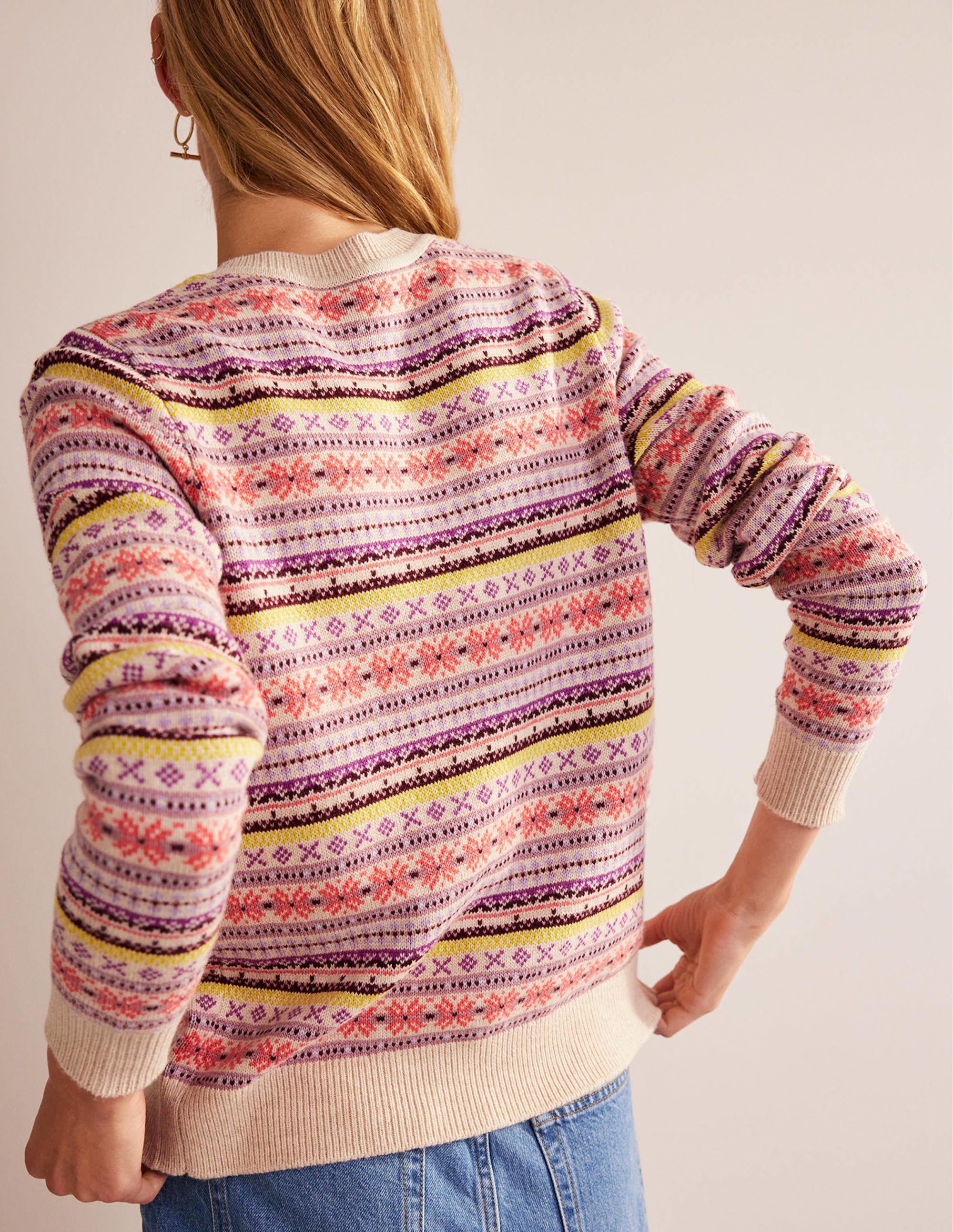 Edie Fair Isle Cardigan-Chalky Pink Fair Isle - Image 3