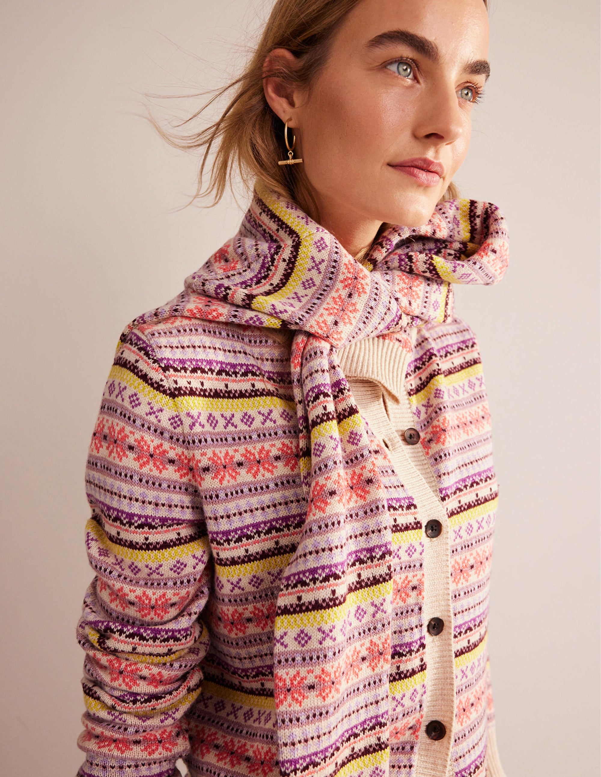 Edie Fair Isle Cardigan-Chalky Pink Fair Isle - Image 4