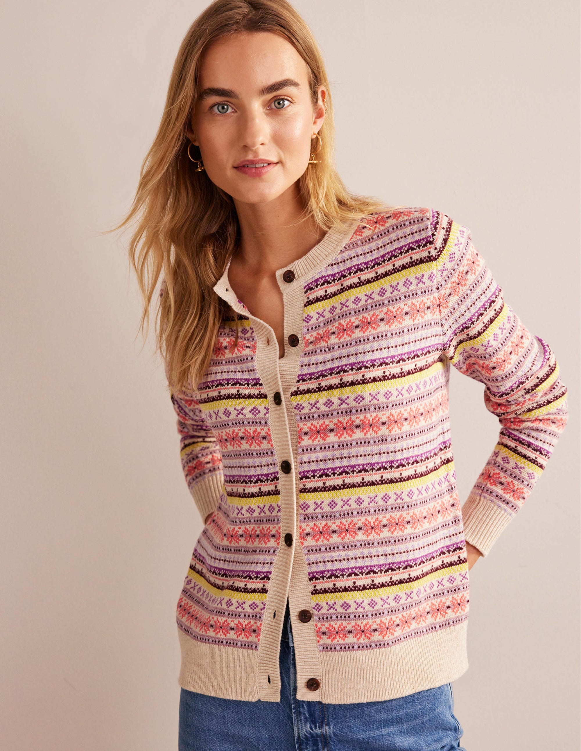 Edie Fair Isle Cardigan-Chalky Pink Fair Isle - Image 5