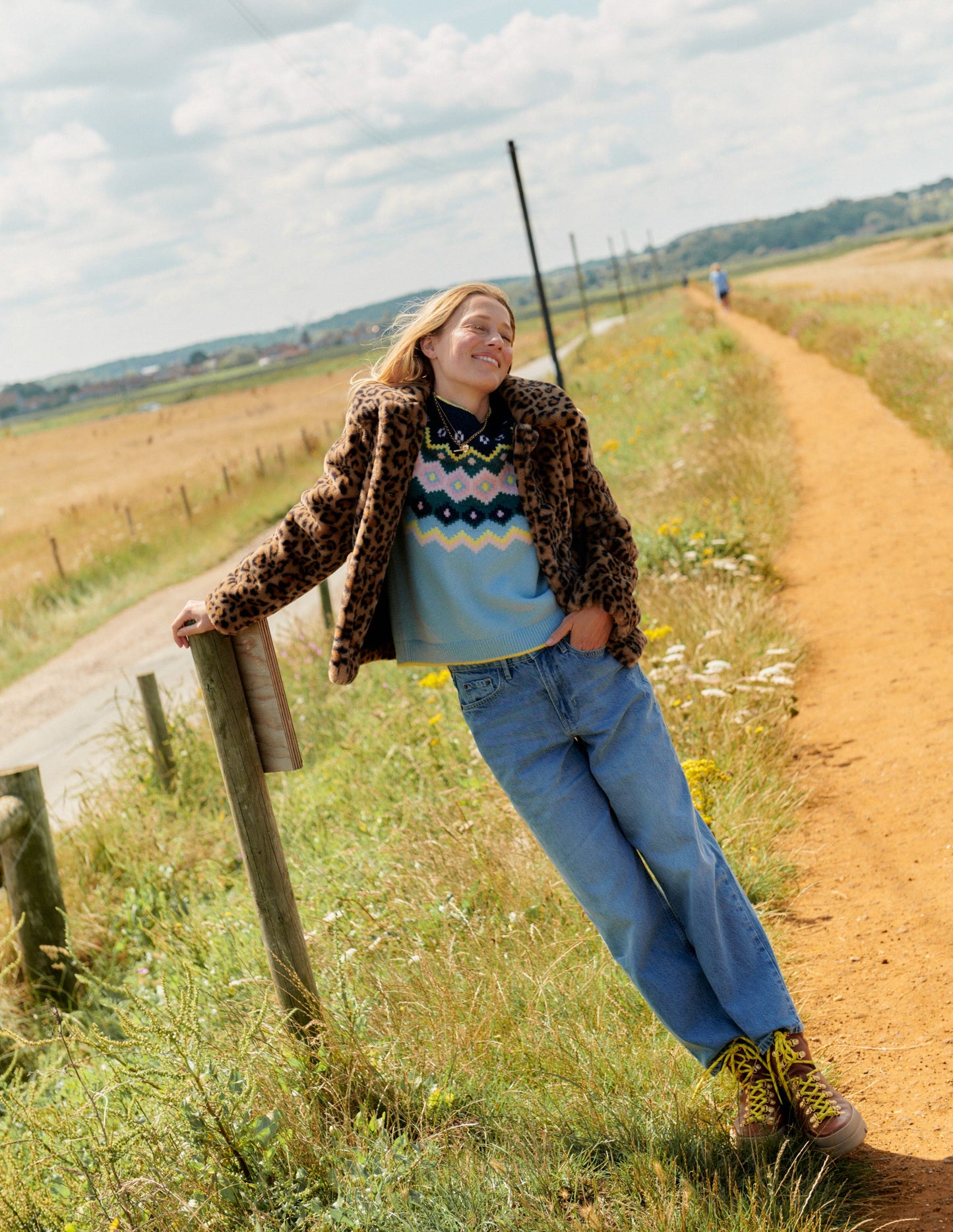 Edie Fair Isle Sweater-Blue Diamond Stripe