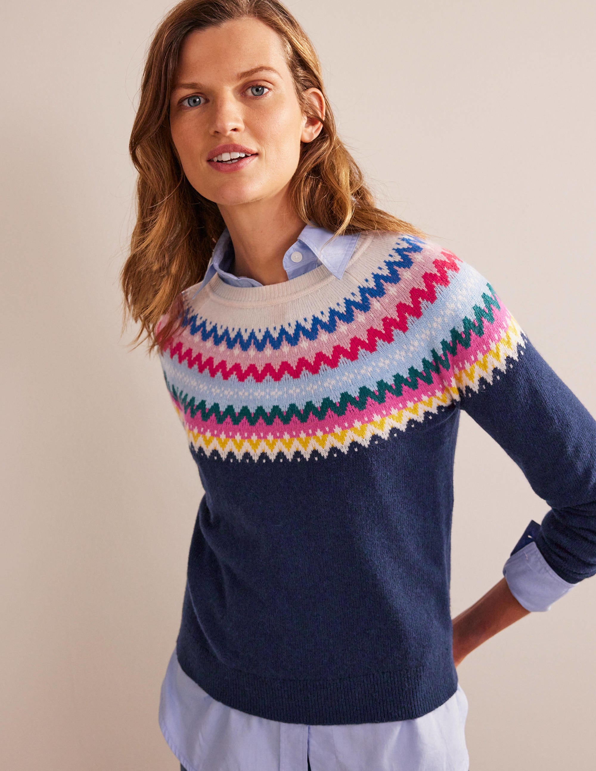 Edie Fair Isle Sweater-Navy Classic Fair Isle - Image 1