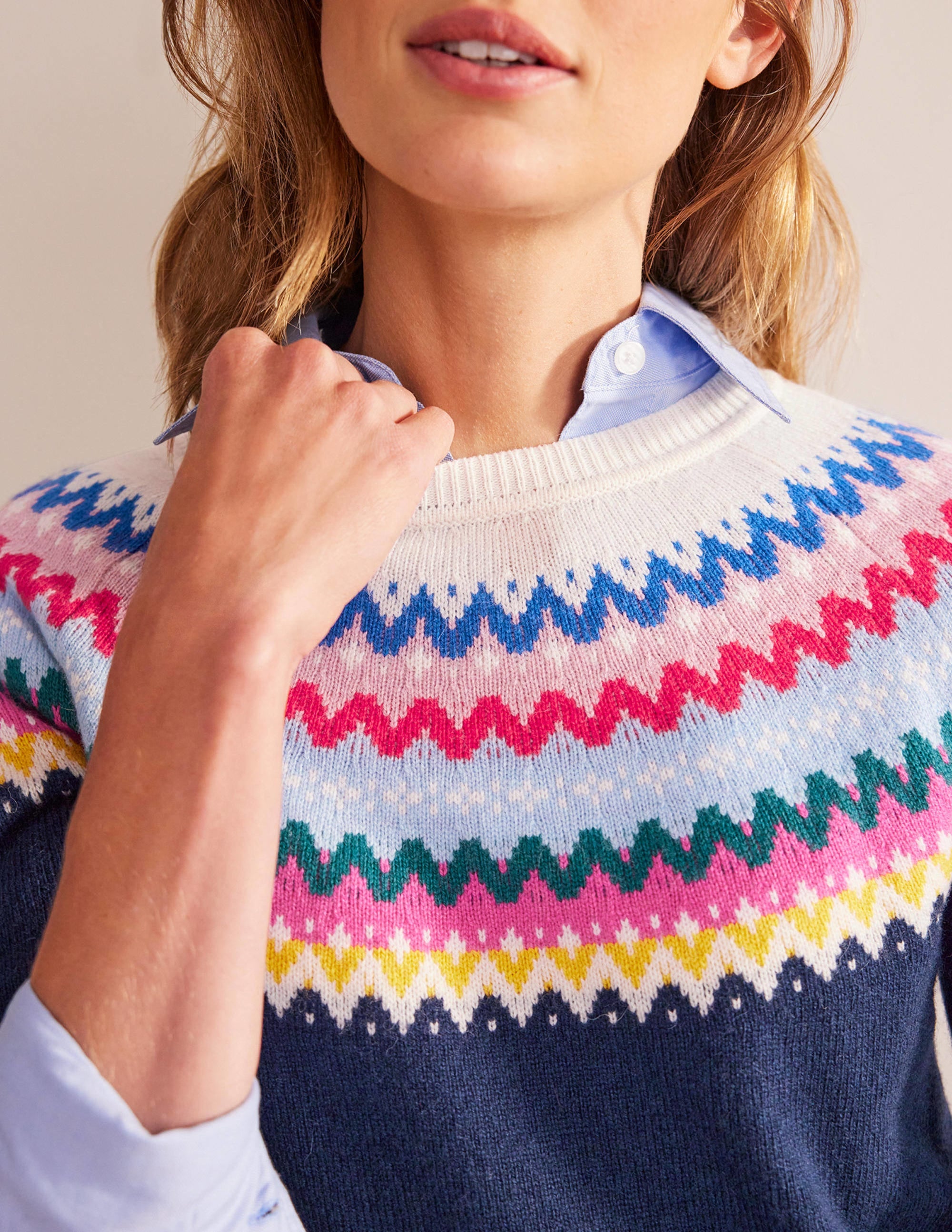 Edie Fair Isle Sweater-Navy Classic Fair Isle - Image 2