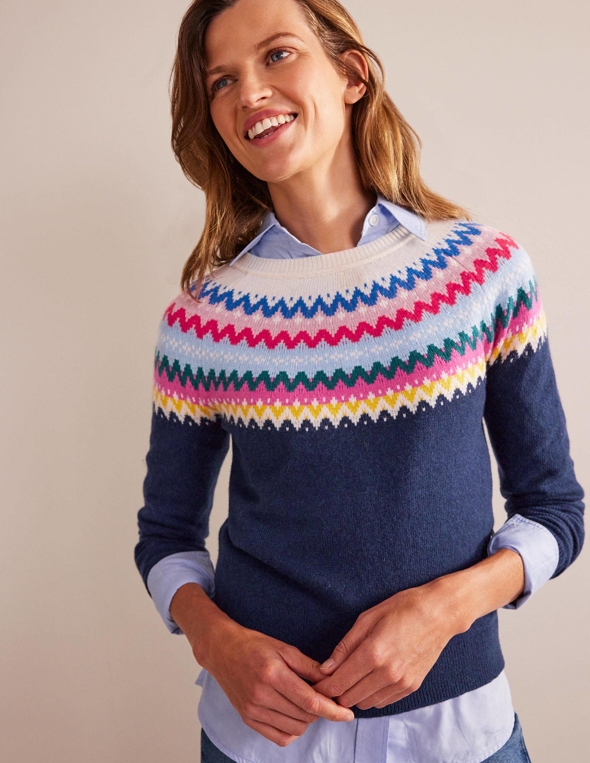 Edie Fair Isle Sweater-Navy Classic Fair Isle - Image 4