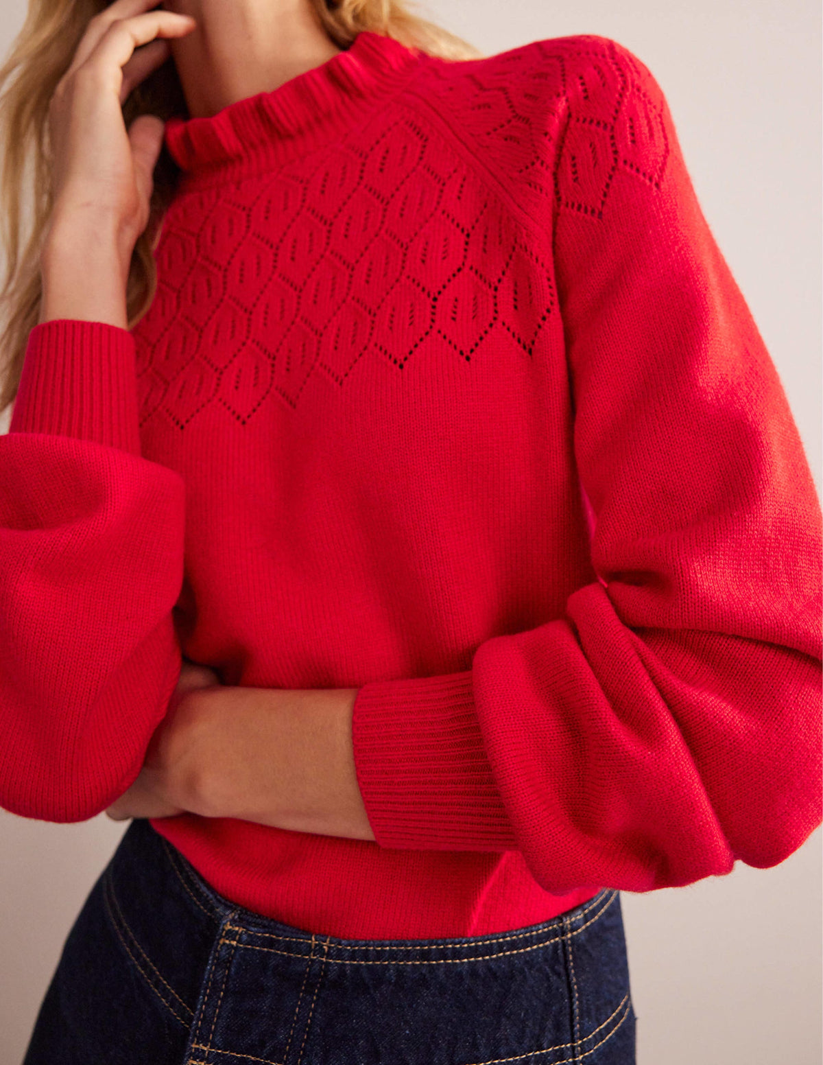 Pointelle Detailed Sweater-Hot Pepper - Image 2