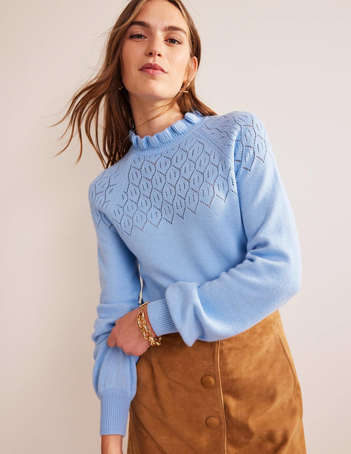 Pointelle Detailed Sweater-Cornflower - Image 1