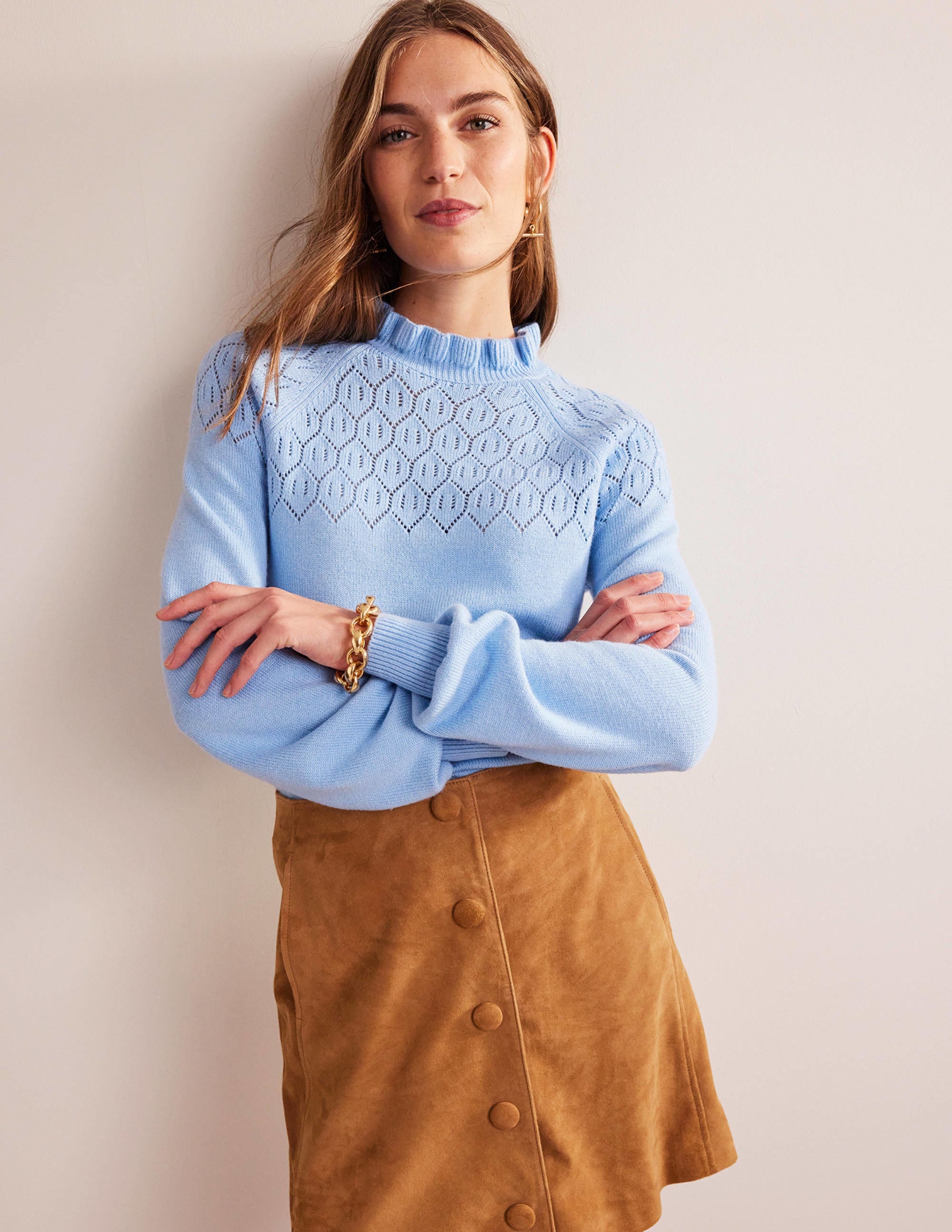 Pointelle Detailed Sweater-Cornflower - Image 4